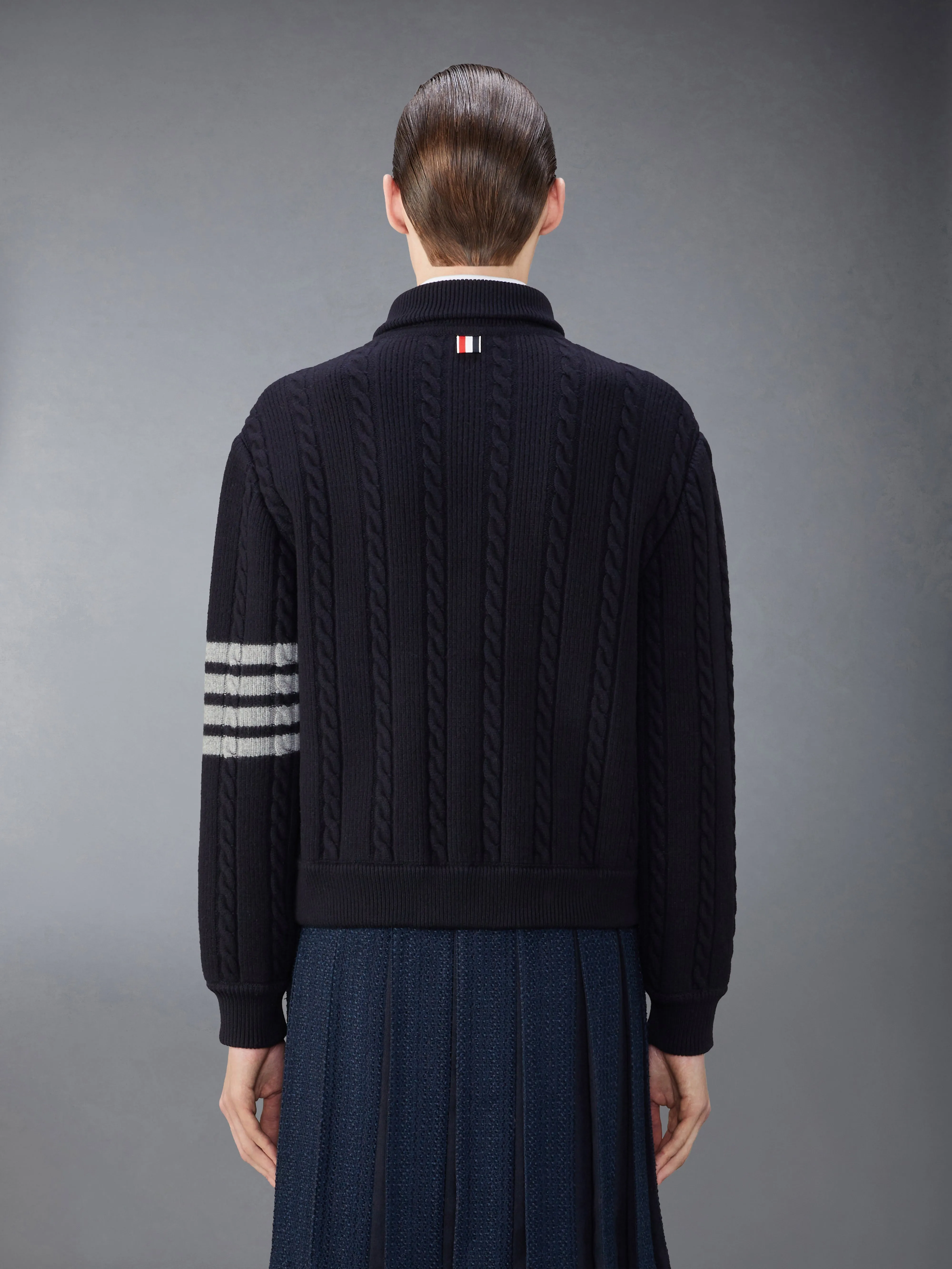 MERINO WOOL AND COTTON 4-BAR CABLE BOMBER JACKET sold by Thom Browne product image thumbnail 2