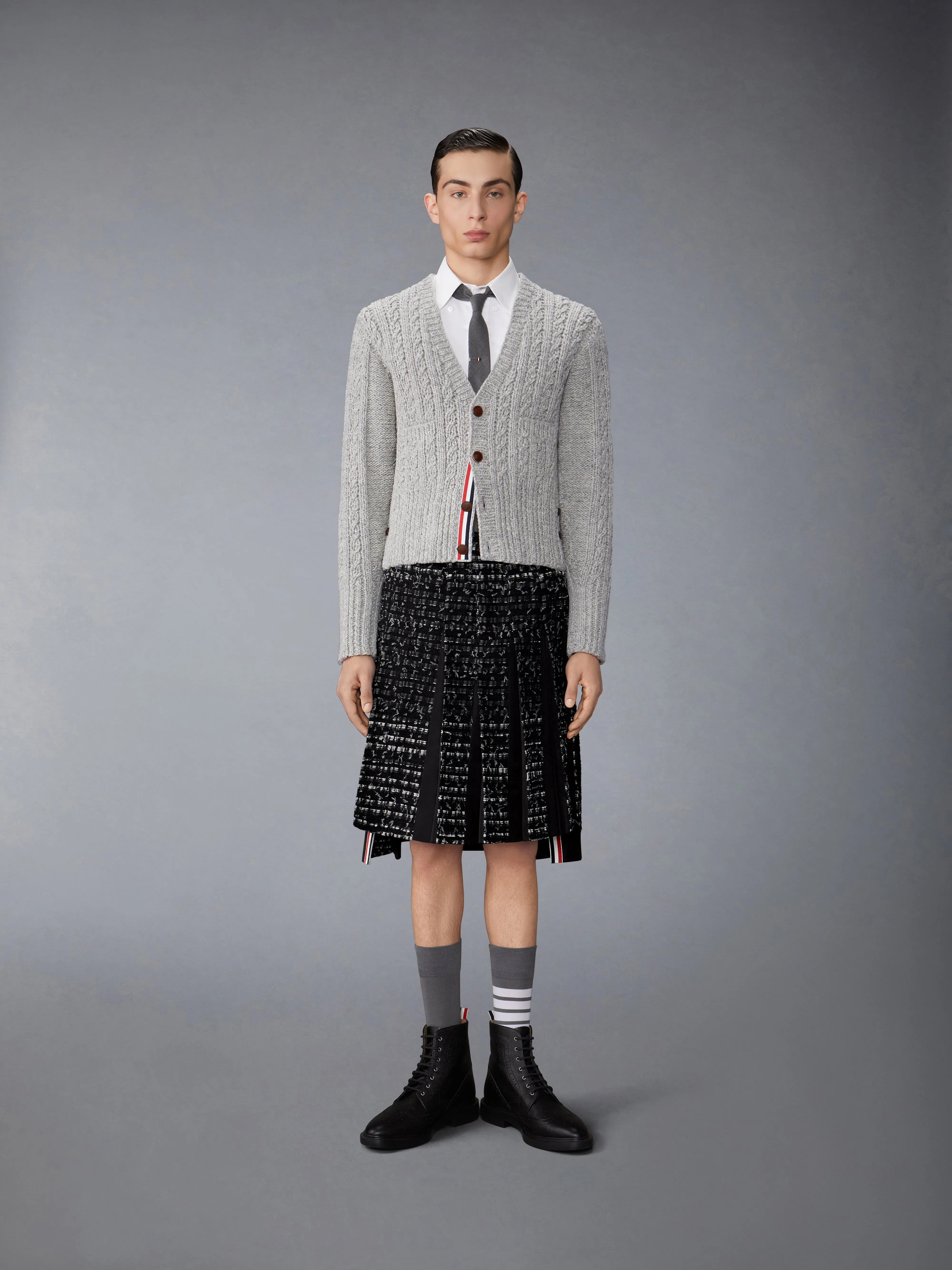 IRISH WOOL HANDKNIT CABLE STITCH CLASSIC CARDIGAN sold by Thom Browne product image thumbnail 3