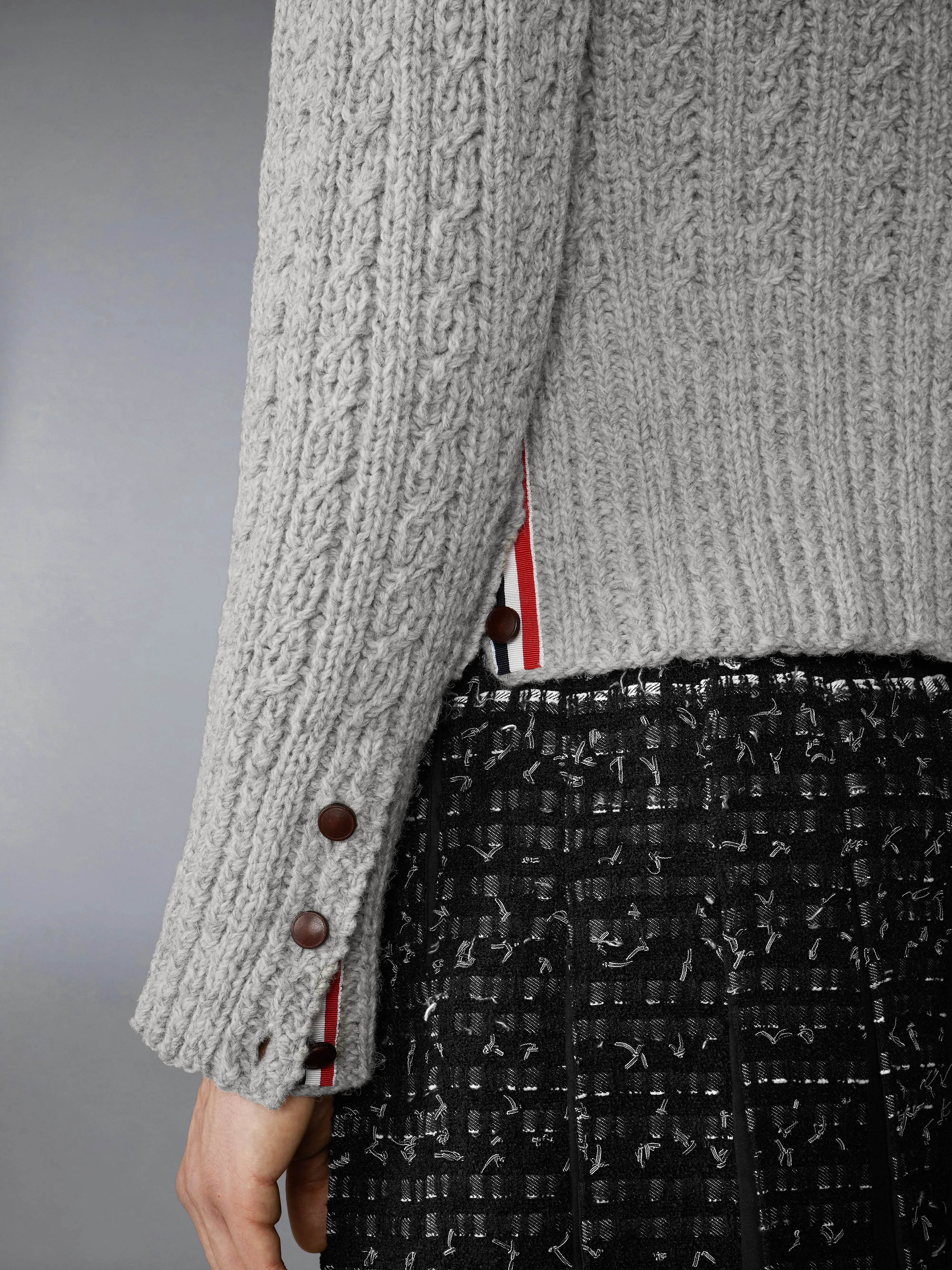 IRISH WOOL HANDKNIT CABLE STITCH CLASSIC CARDIGAN sold by Thom Browne product image thumbnail 5