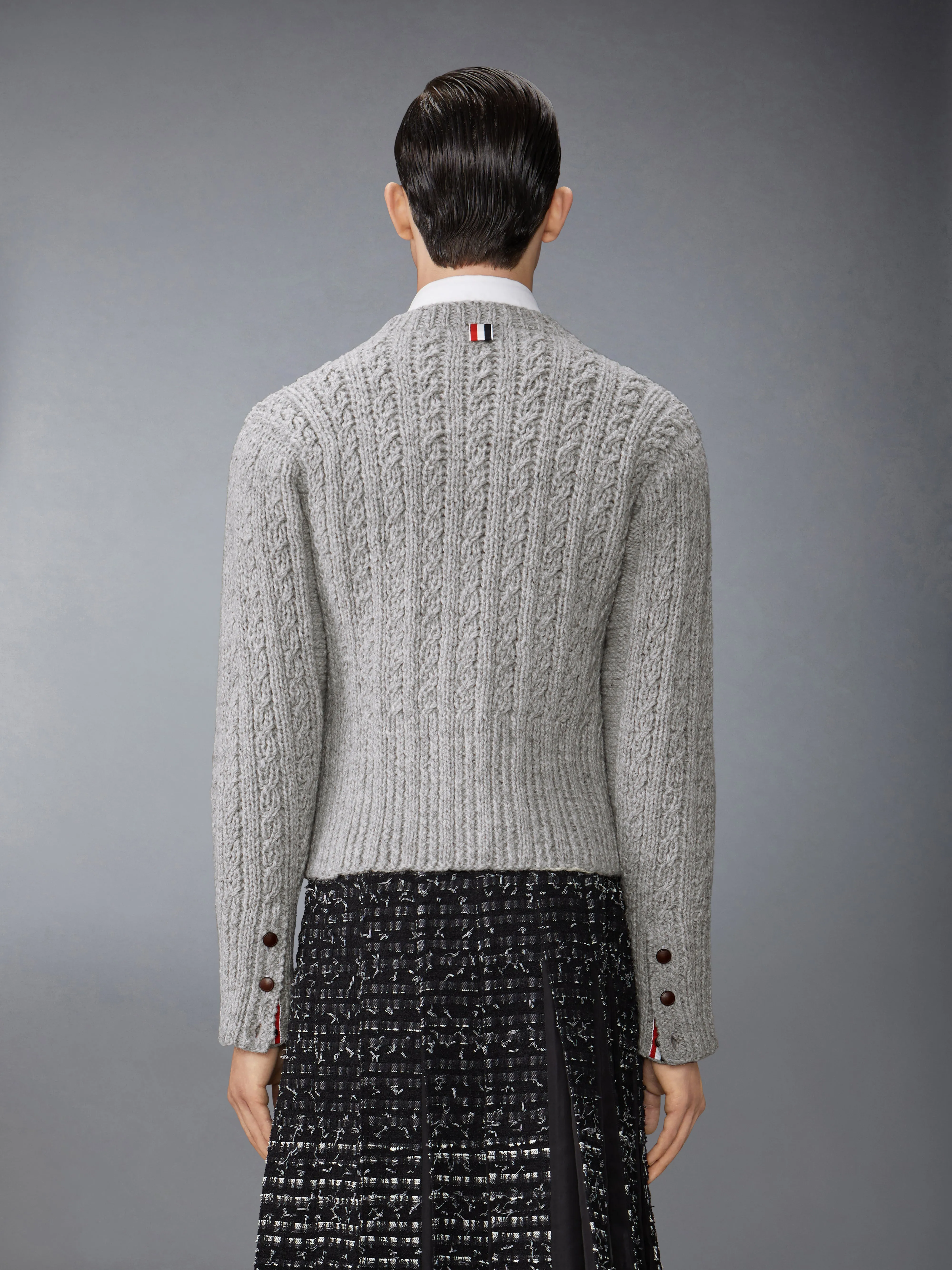IRISH WOOL HANDKNIT CABLE STITCH CLASSIC CARDIGAN sold by Thom Browne product image thumbnail 2
