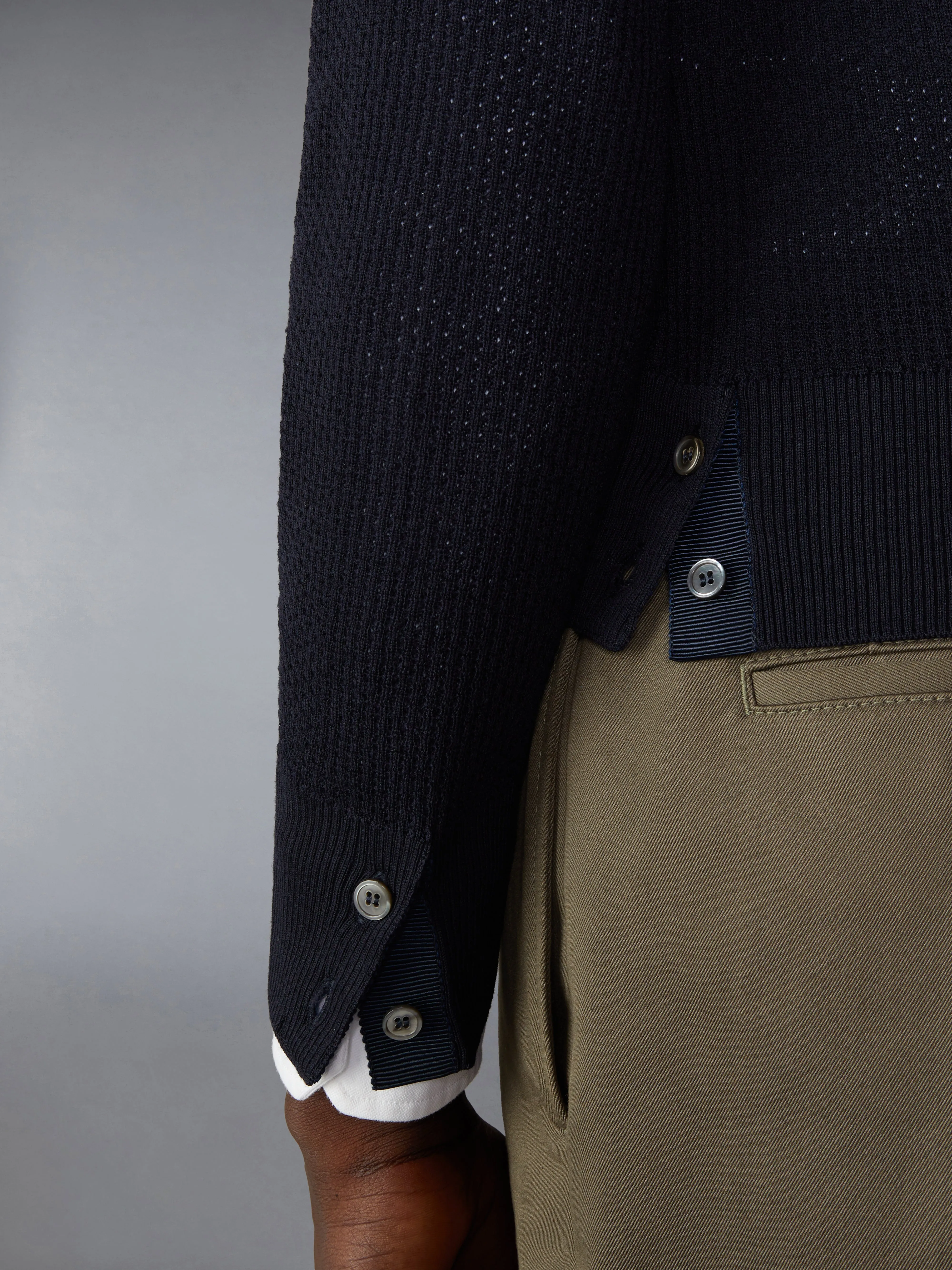 WOOL CREPE 4-BAR RELAXED FIT CARDIGAN sold by Thom Browne product image thumbnail 5