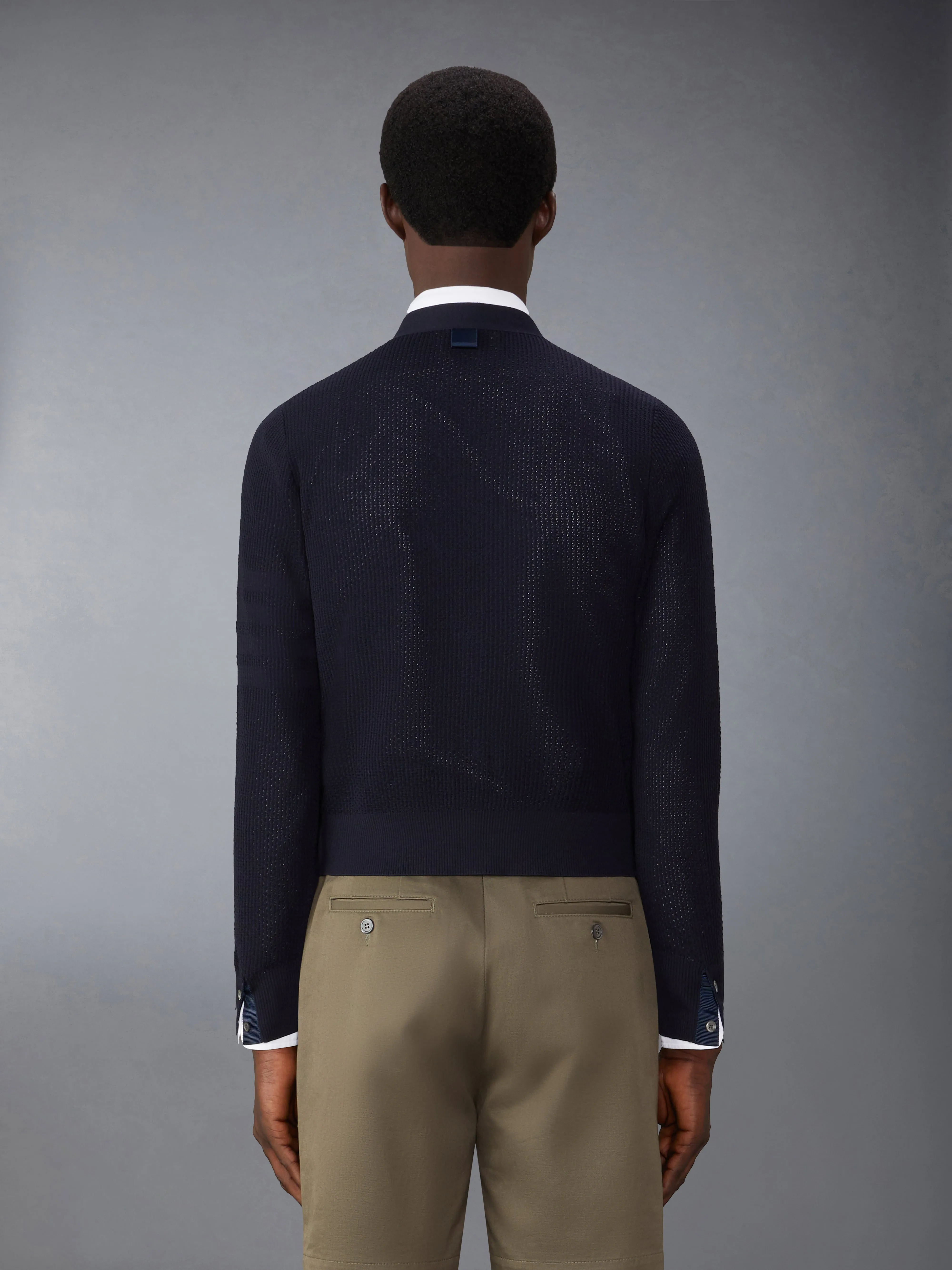 WOOL CREPE 4-BAR RELAXED FIT CARDIGAN sold by Thom Browne product image thumbnail 2