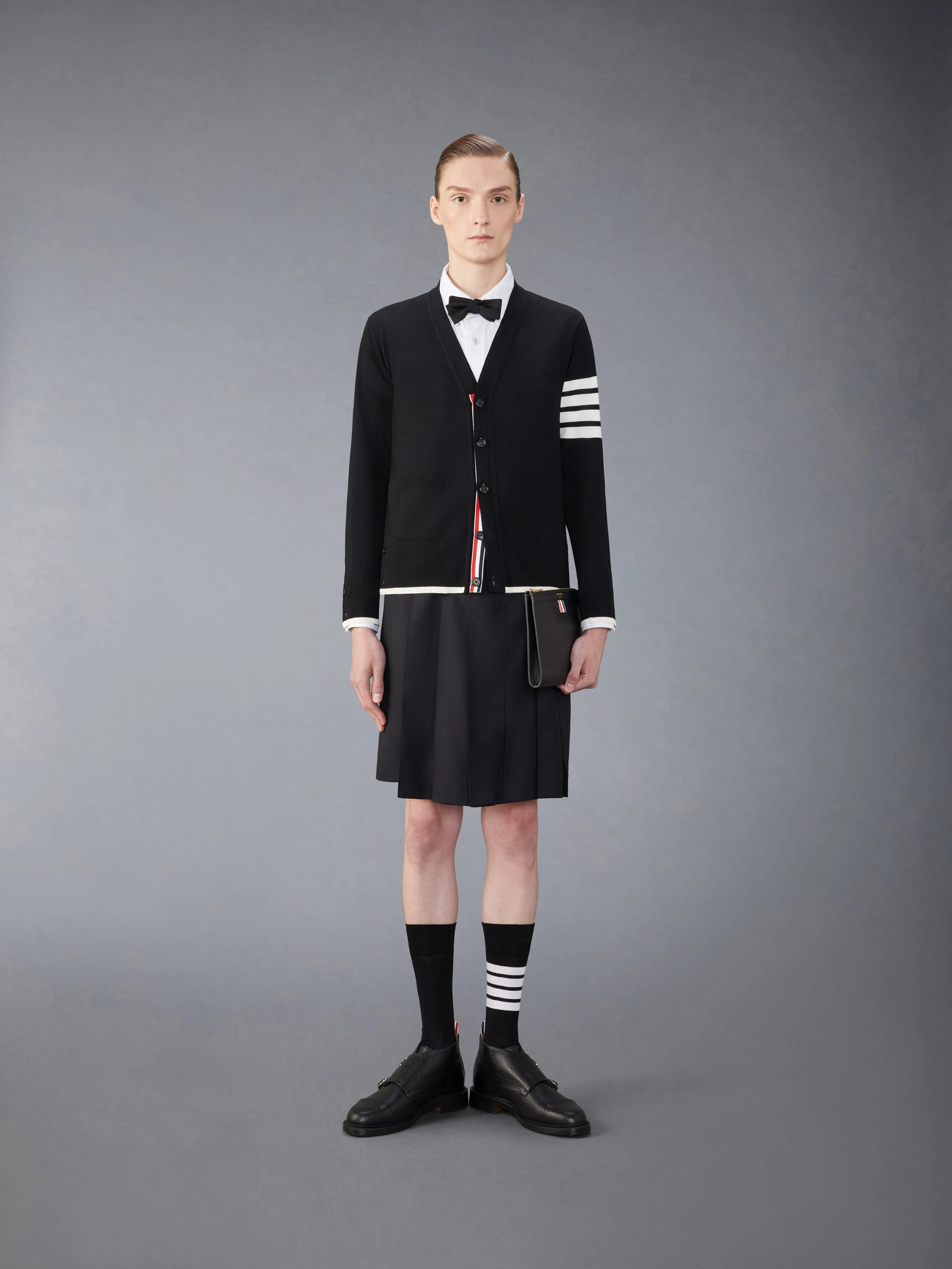 FINE MERINO WOOL 4-BAR RELAXED FIT CARDIGAN sold by Thom Browne product image thumbnail 3