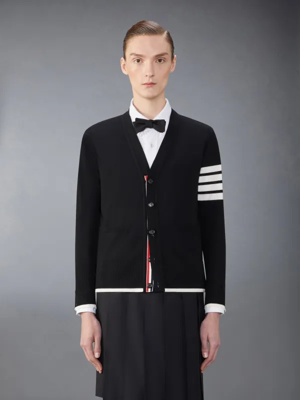 FINE MERINO WOOL 4-BAR RELAXED FIT CARDIGAN sold by Thom Browne