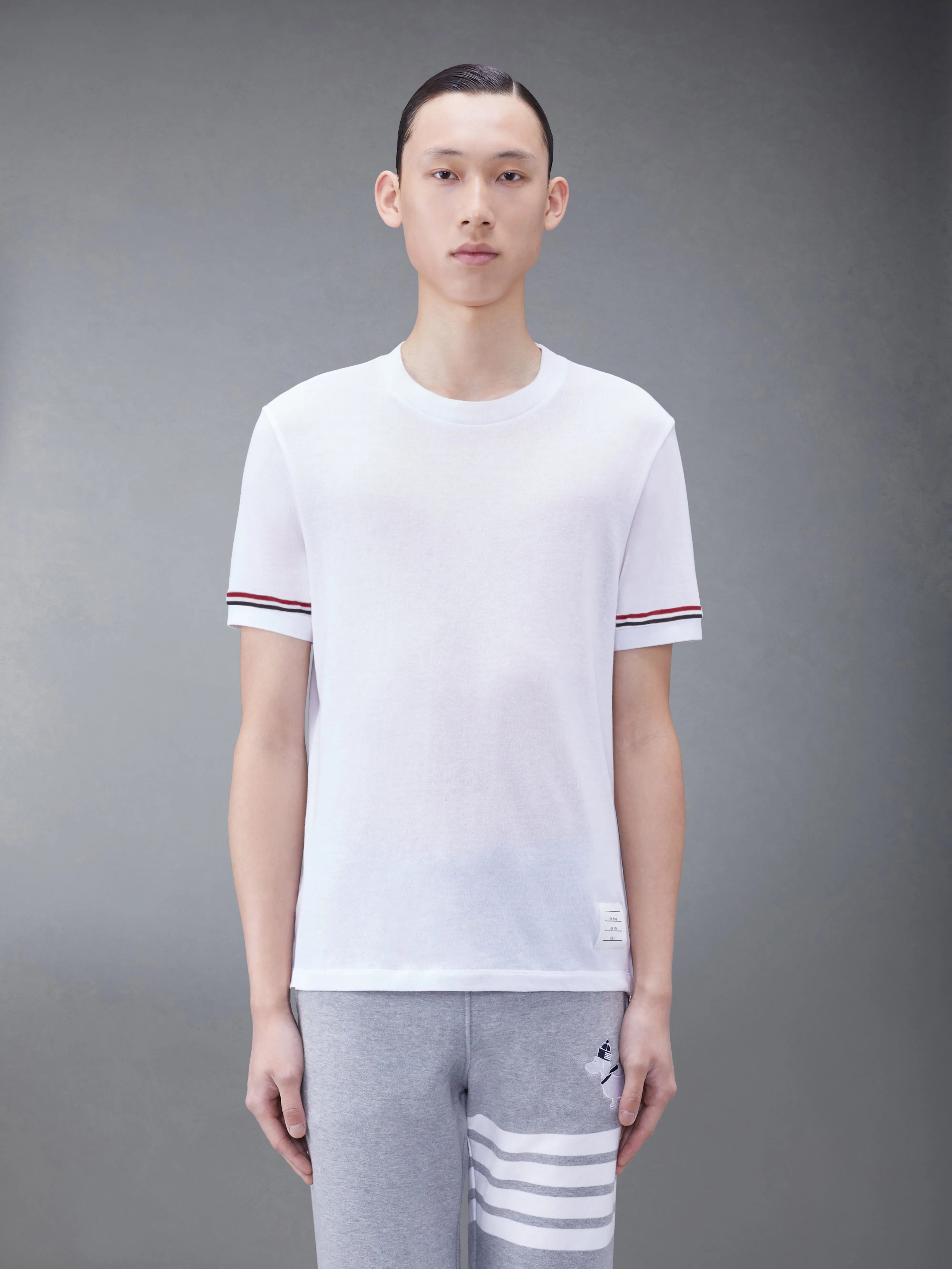 LIGHTWEIGHT COTTON SHORT SLEEVE STRIPED TEE sold by Thom Browne
