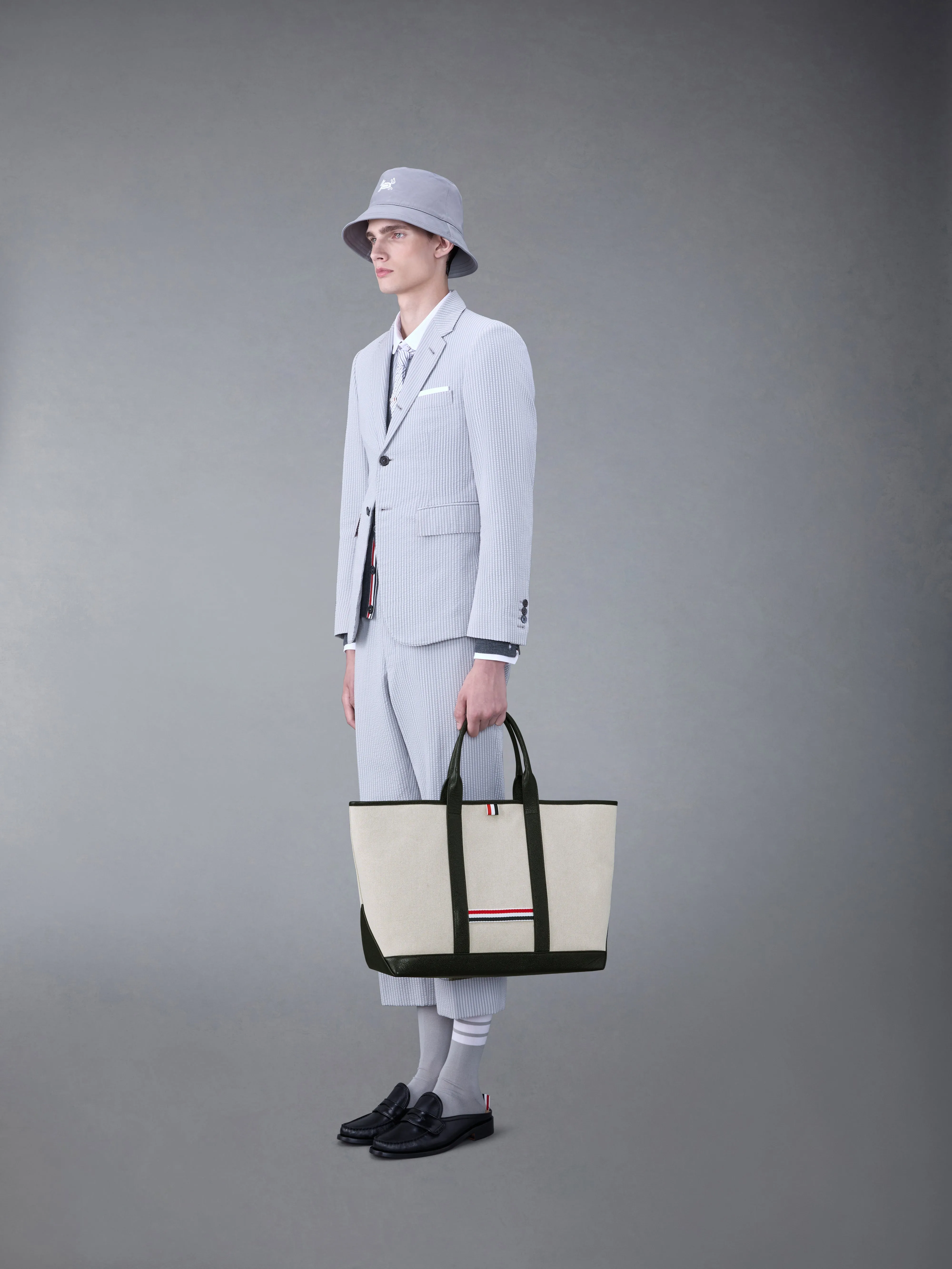 COTTON CANVAS LEATHER MEDIUM TOOL TOTE sold by Thom Browne product image thumbnail 4