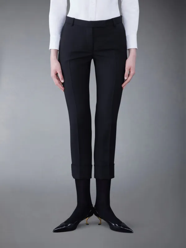 WOOL LOW RISE CIGARETTE TROUSERS sold by Thom Browne