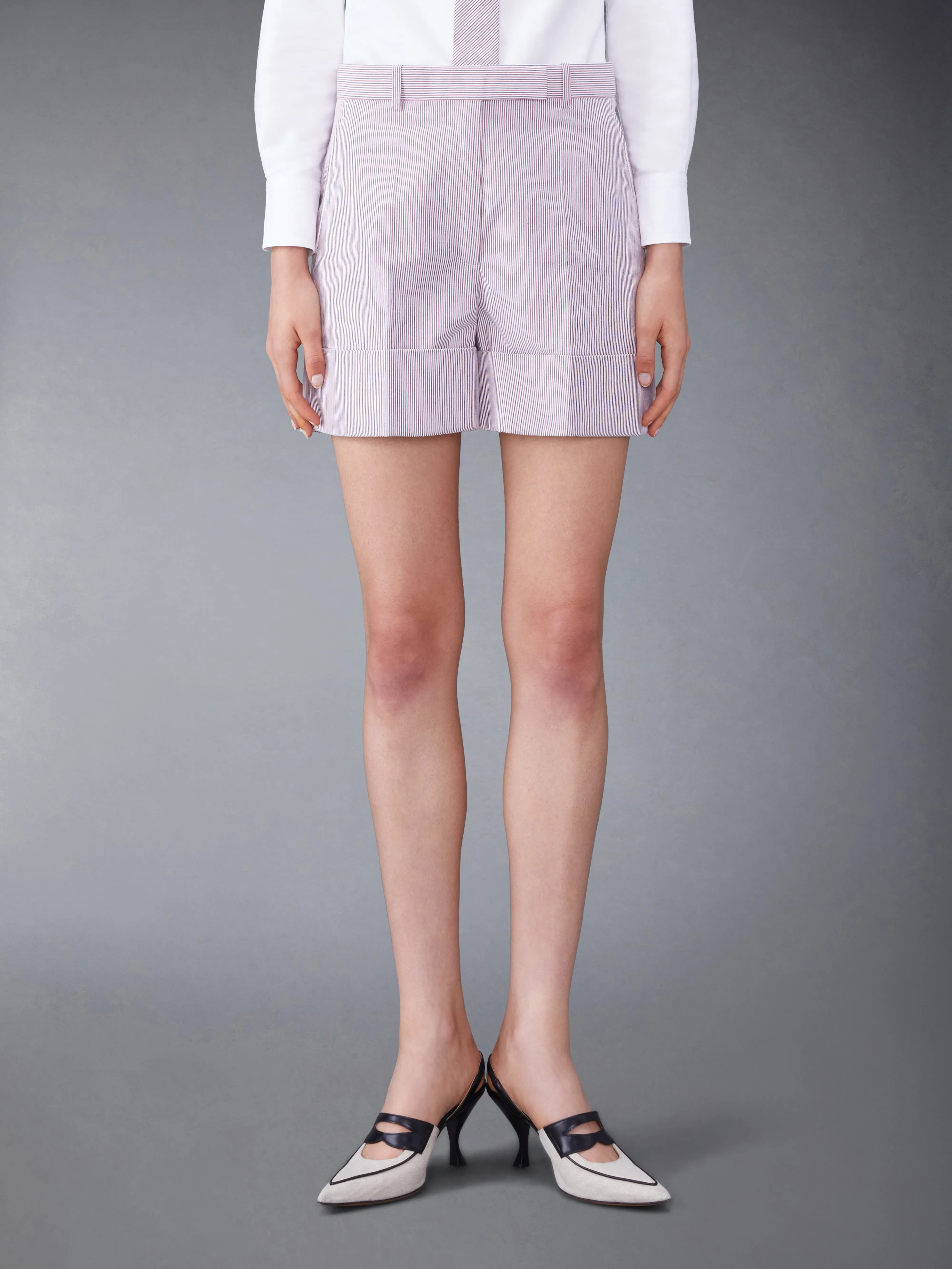 DOBBYCORD STRIPED SACK SHORTS sold by Thom Browne
