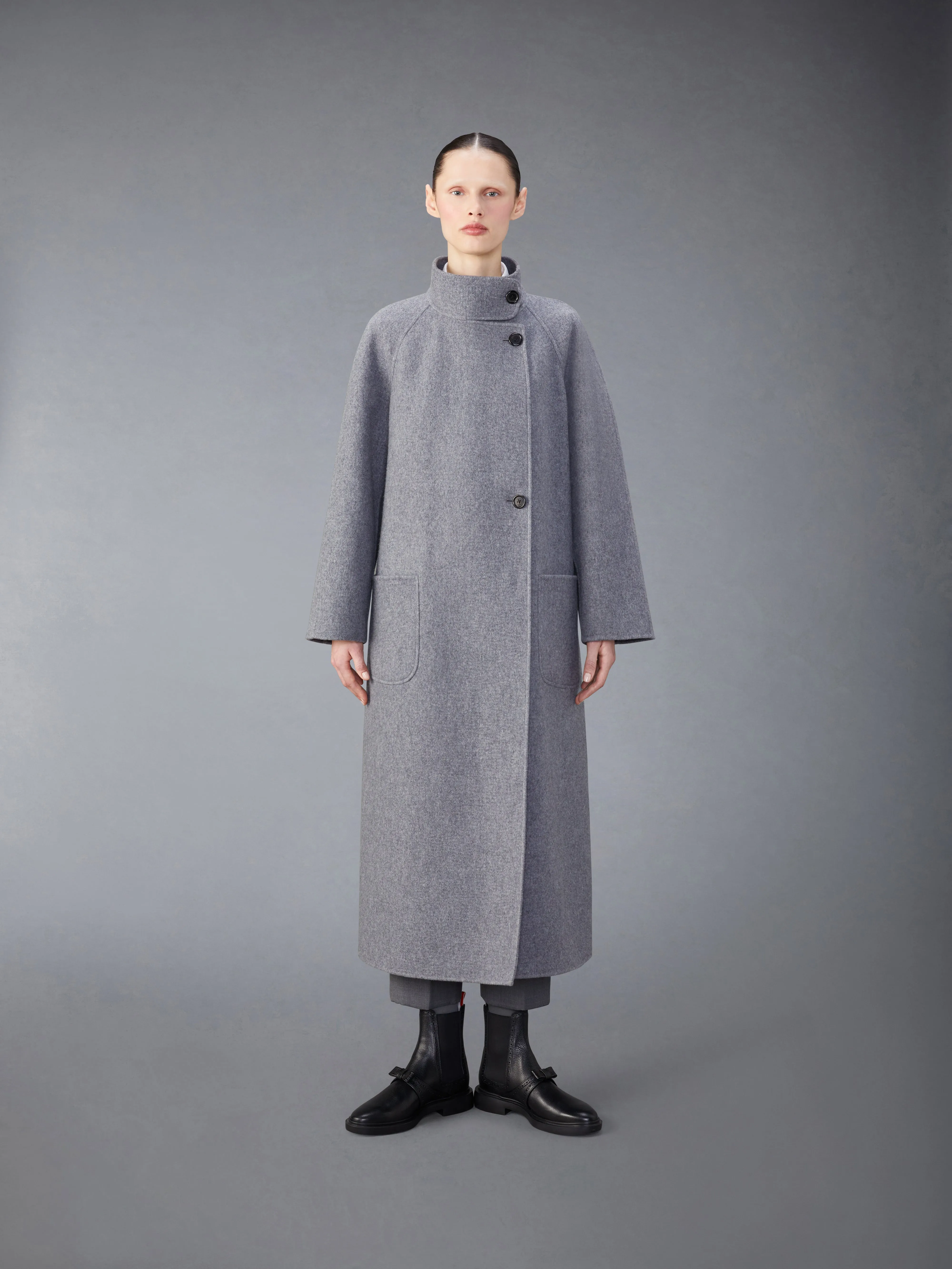 WOOL CASHMERE FUNNEL NECK COAT sold by Thom Browne