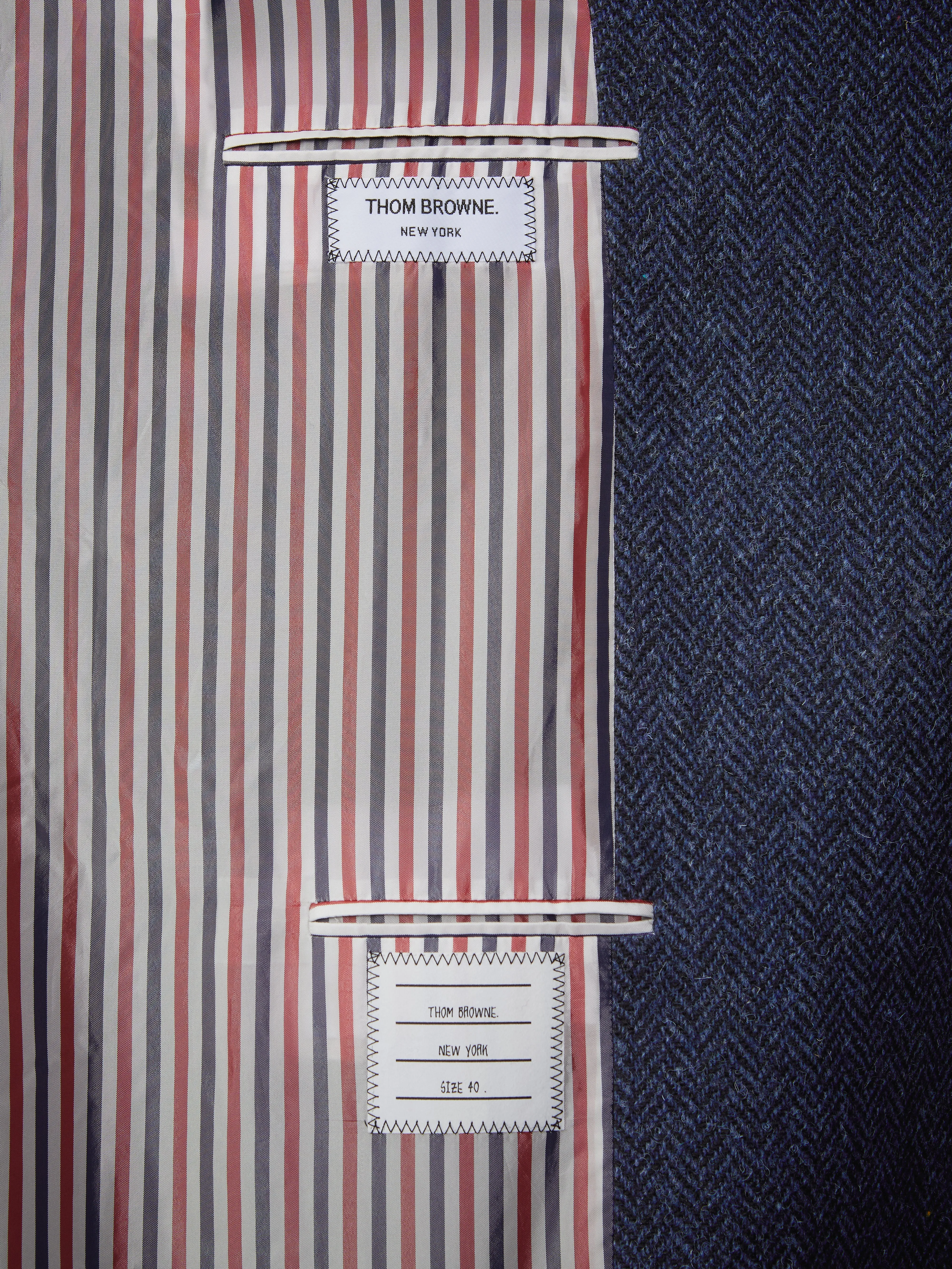 HERRINGBON HARRIS TWEED MIDI RAGLAN FUNNEL NECK COAT sold by Thom Browne product image thumbnail 5