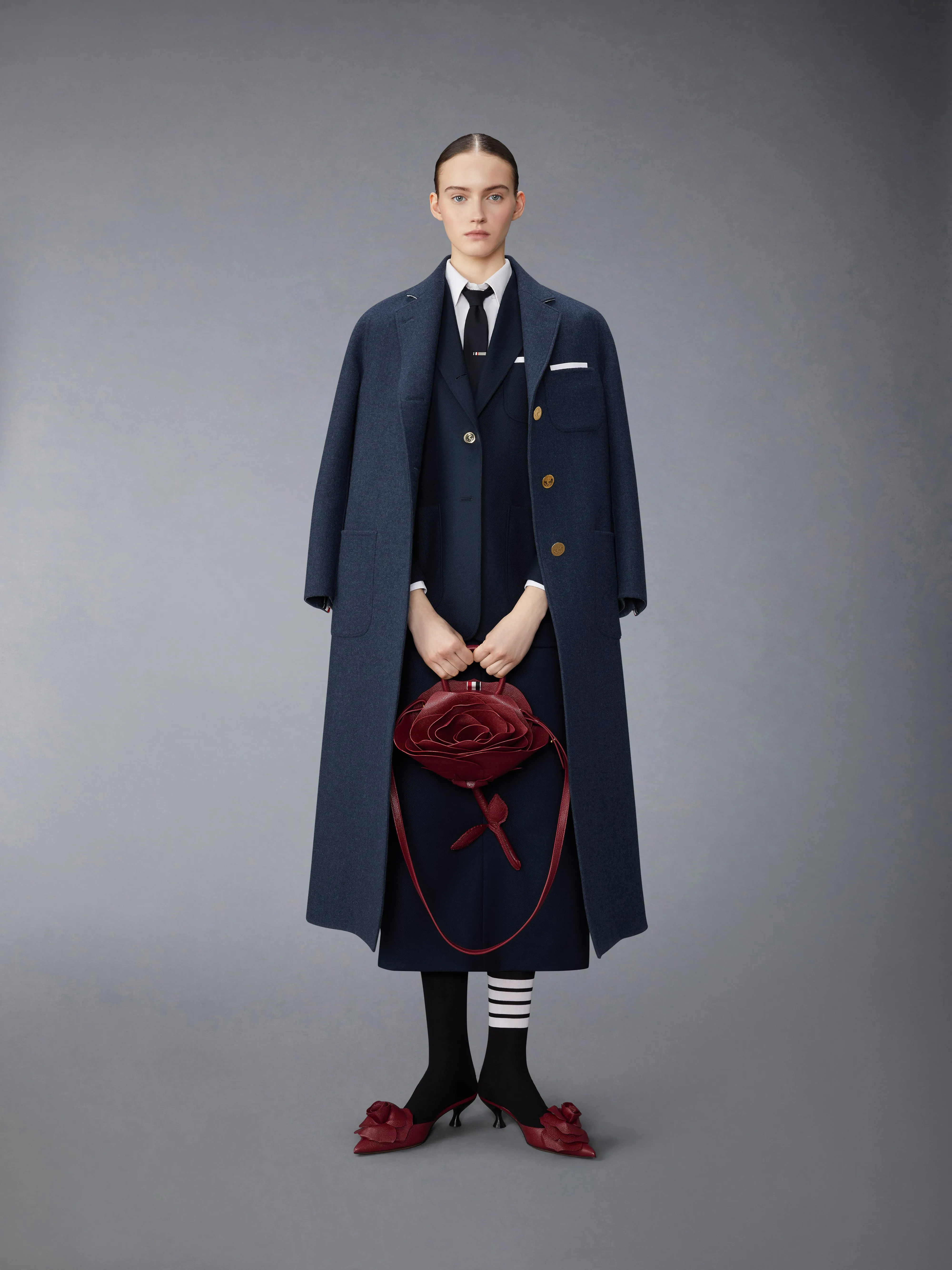 HERRINGBON HARRIS TWEED MIDI RAGLAN FUNNEL NECK COAT sold by Thom Browne product image thumbnail 4