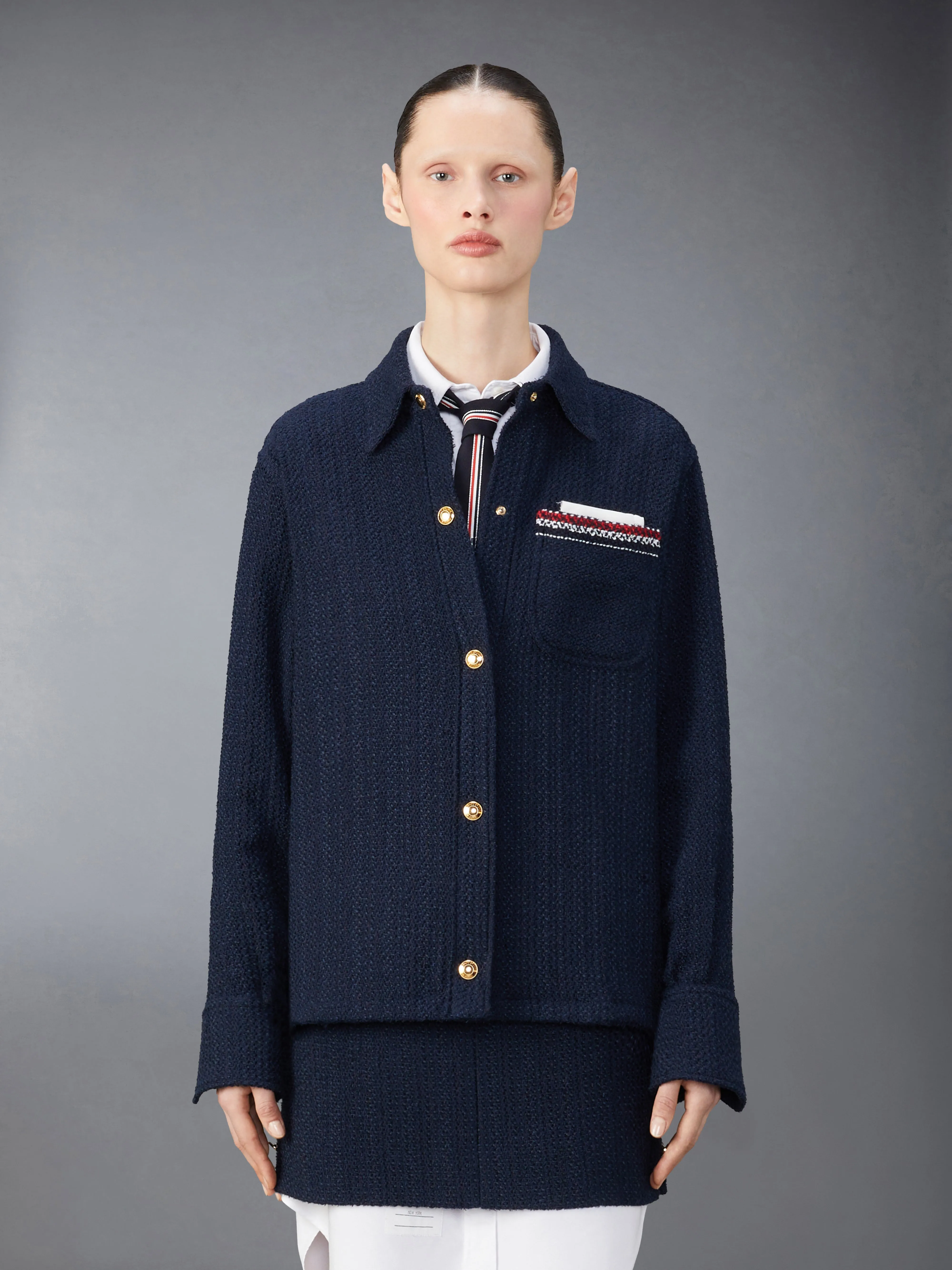 SOLID TWEED SHIRT JACKET sold by Thom Browne