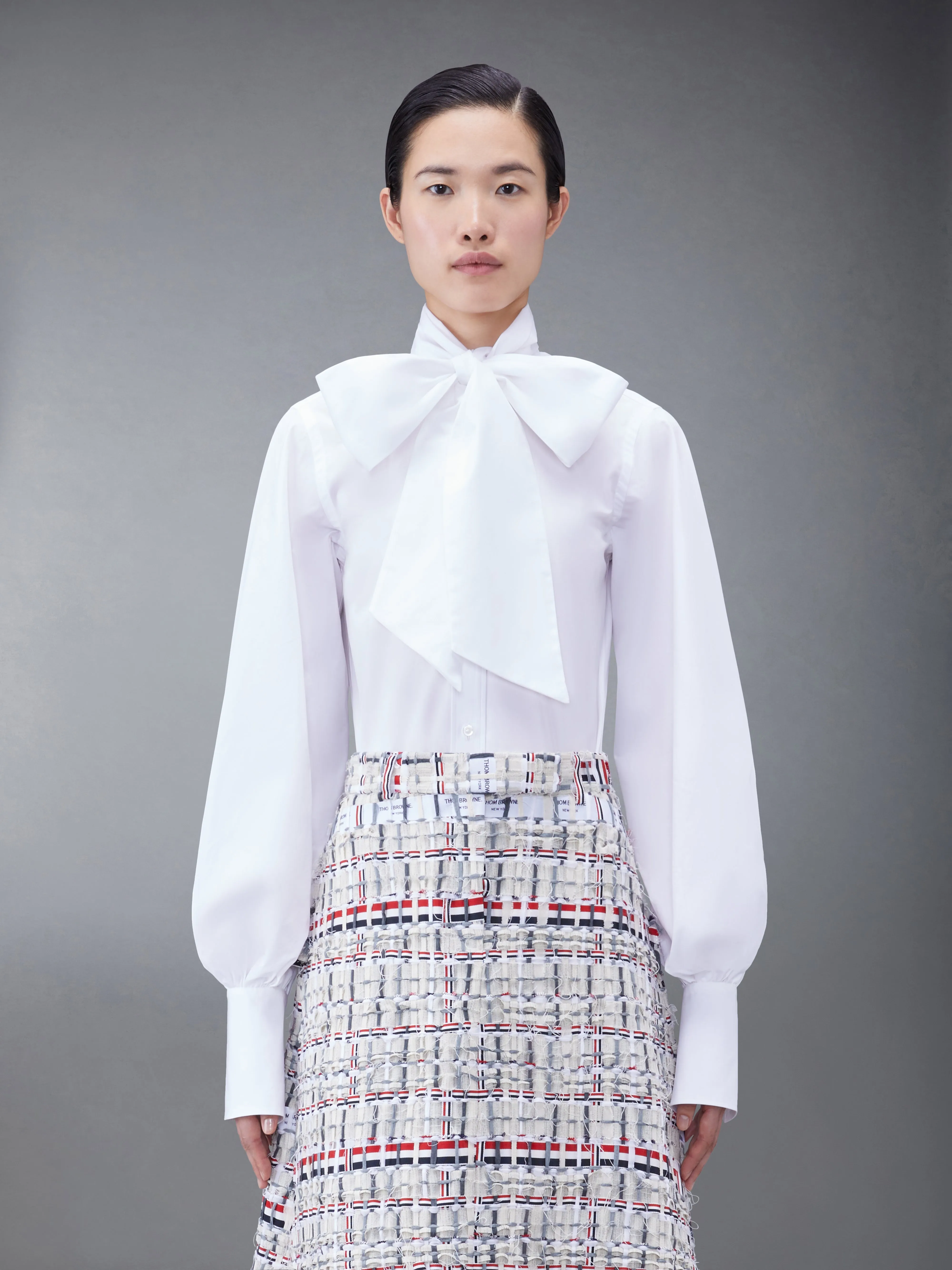 POPLIN CLASSIC BOW BLOUSE sold by Thom Browne