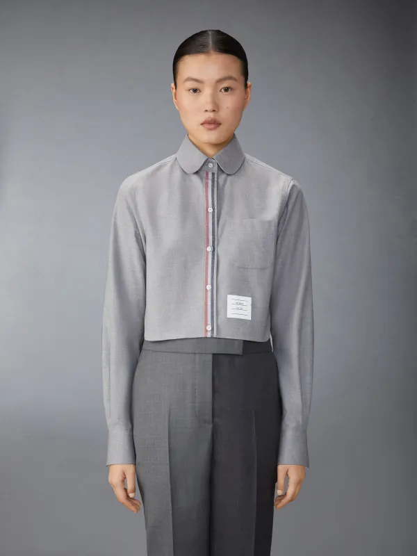 STRIPE COTTON FLANNEL CLASSIC CROPPED ROUND COLLAR SHIRT made by Thom Browne
