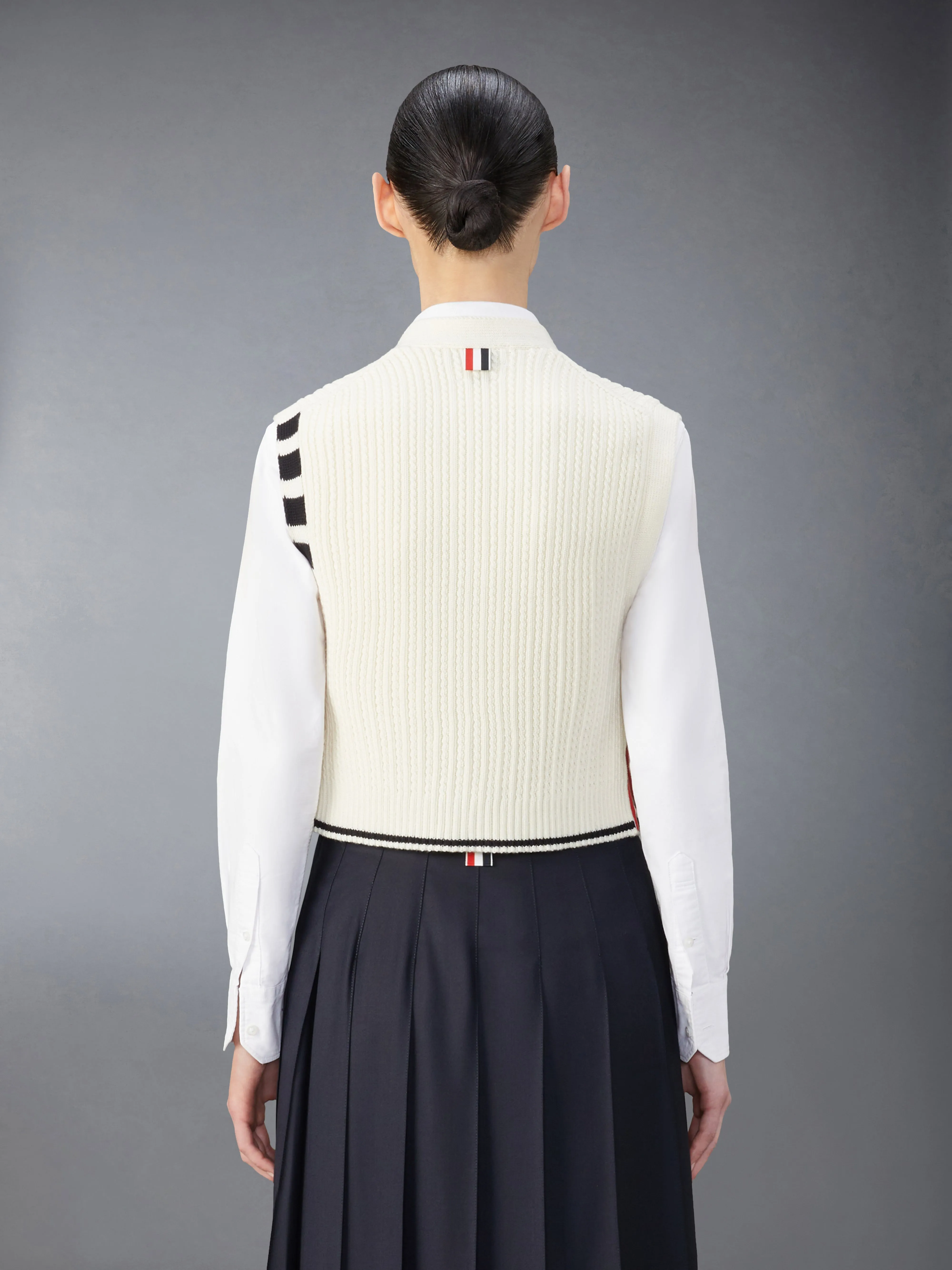 MERINO WOOL 4-BAR CROPPED CABLE CARDIGAN VEST sold by Thom Browne product image thumbnail 2
