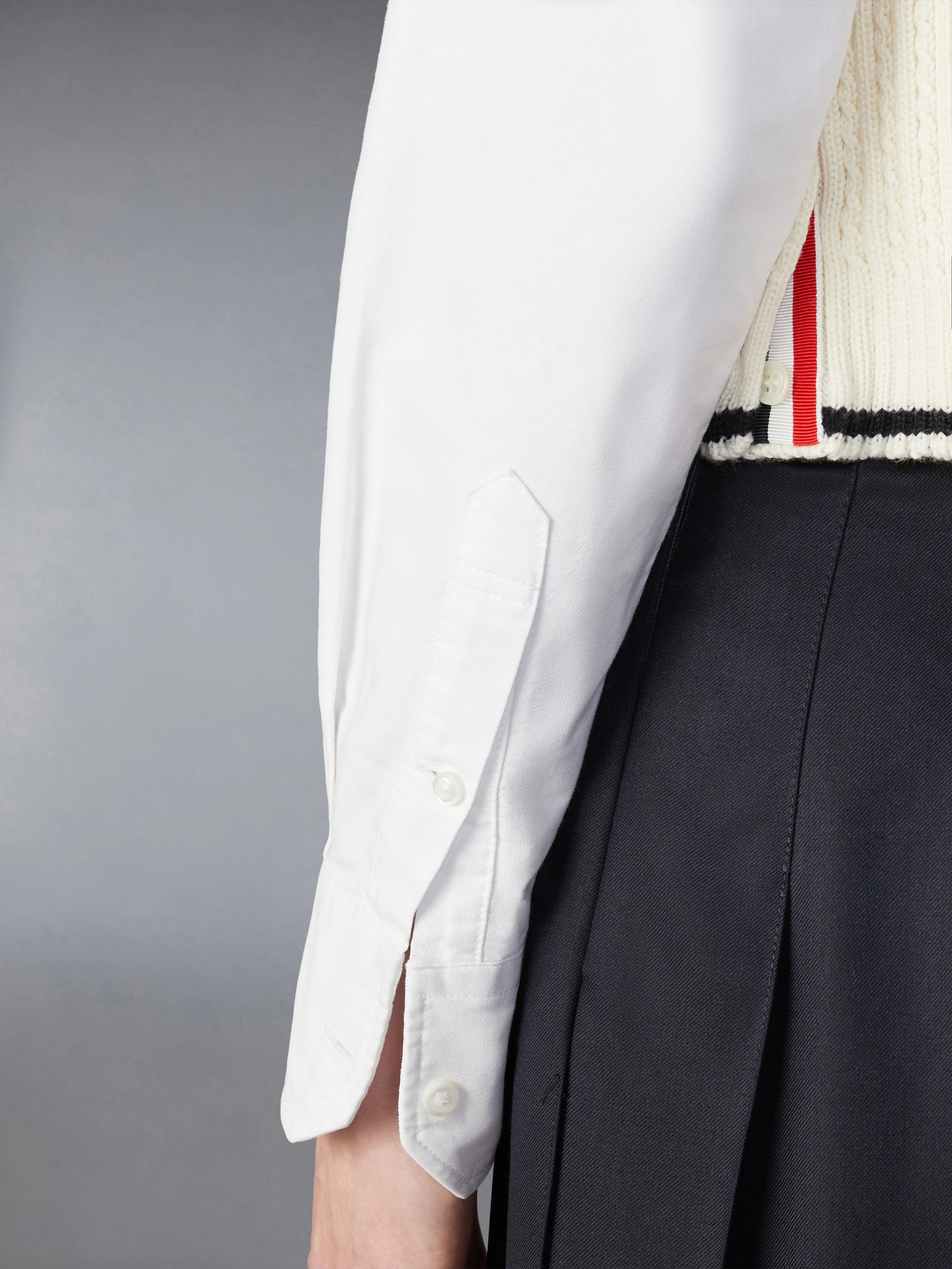 MERINO WOOL 4-BAR CROPPED CABLE CARDIGAN VEST sold by Thom Browne product image thumbnail 4