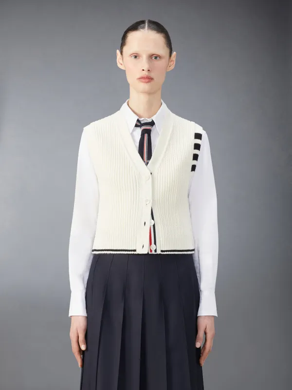 MERINO WOOL 4-BAR CROPPED CABLE CARDIGAN VEST sold by Thom Browne
