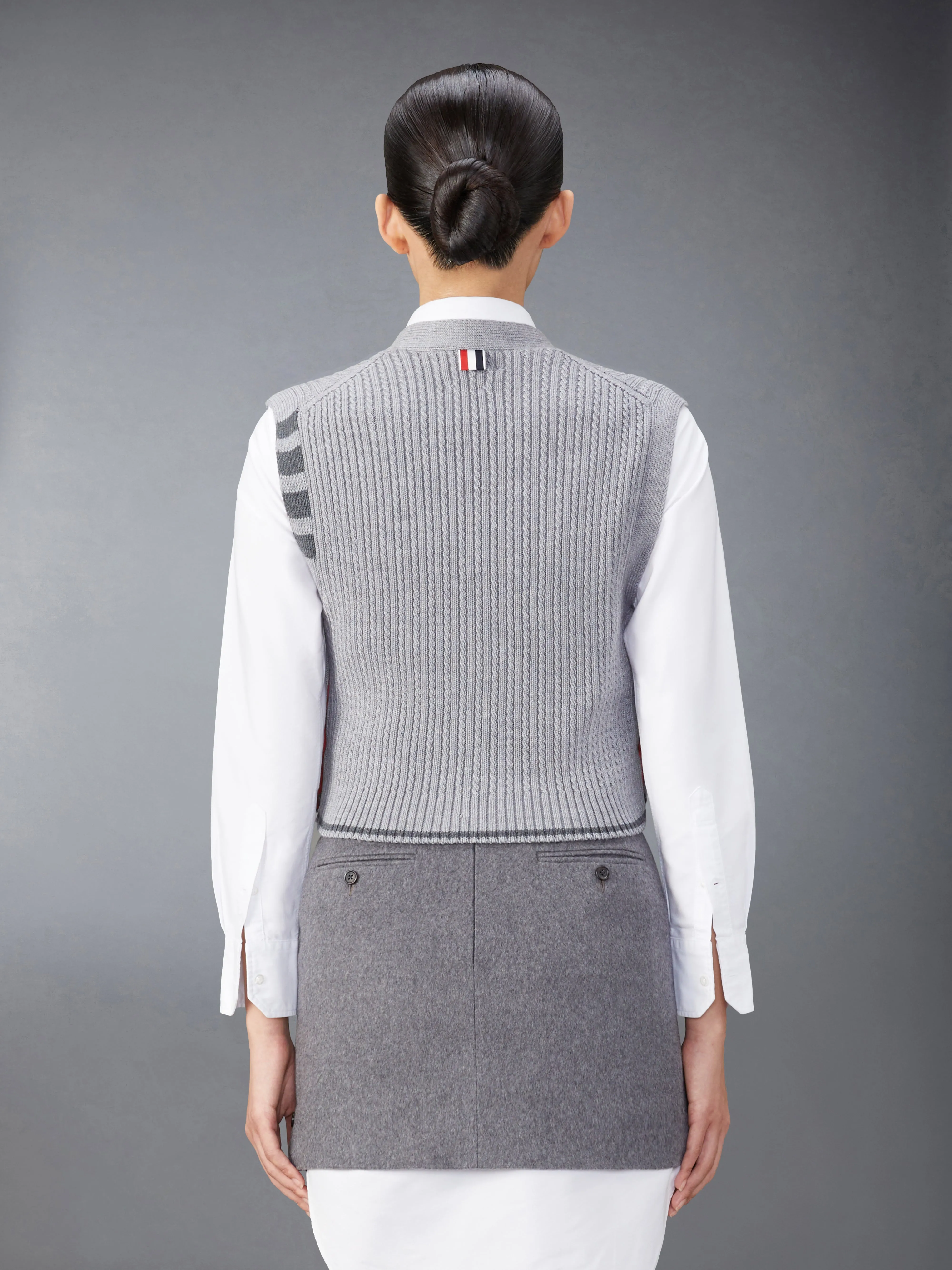 MERINO WOOL 4-BAR CROPPED CABLE CARDIGAN VEST sold by Thom Browne product image thumbnail 2