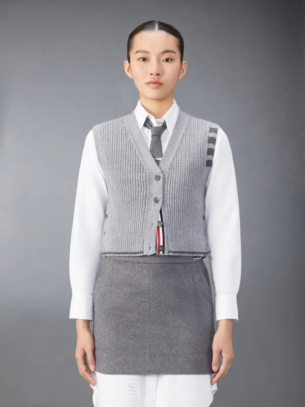 MERINO WOOL 4-BAR CROPPED CABLE CARDIGAN VEST sold by Thom Browne