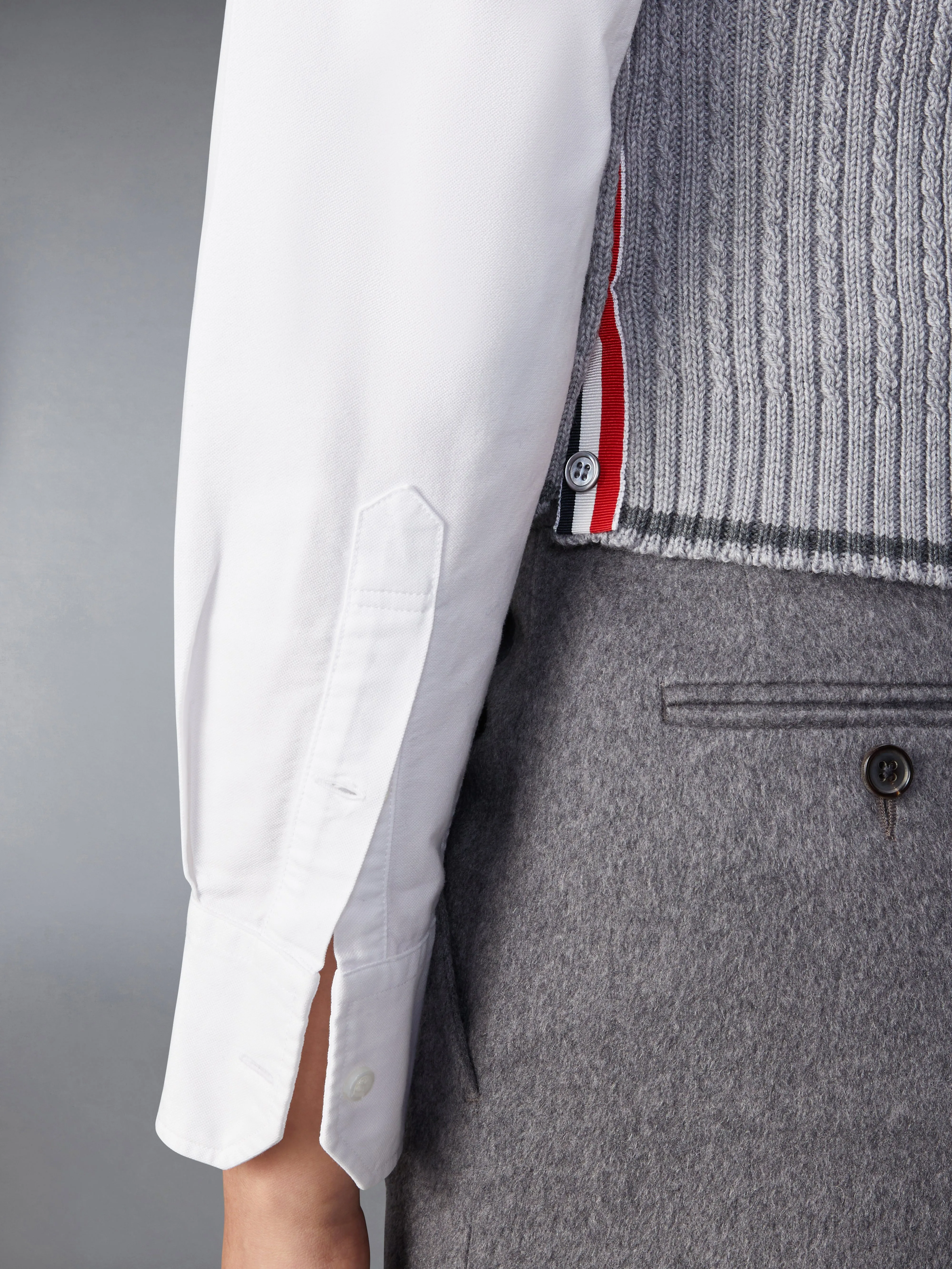 MERINO WOOL 4-BAR CROPPED CABLE CARDIGAN VEST sold by Thom Browne product image thumbnail 4