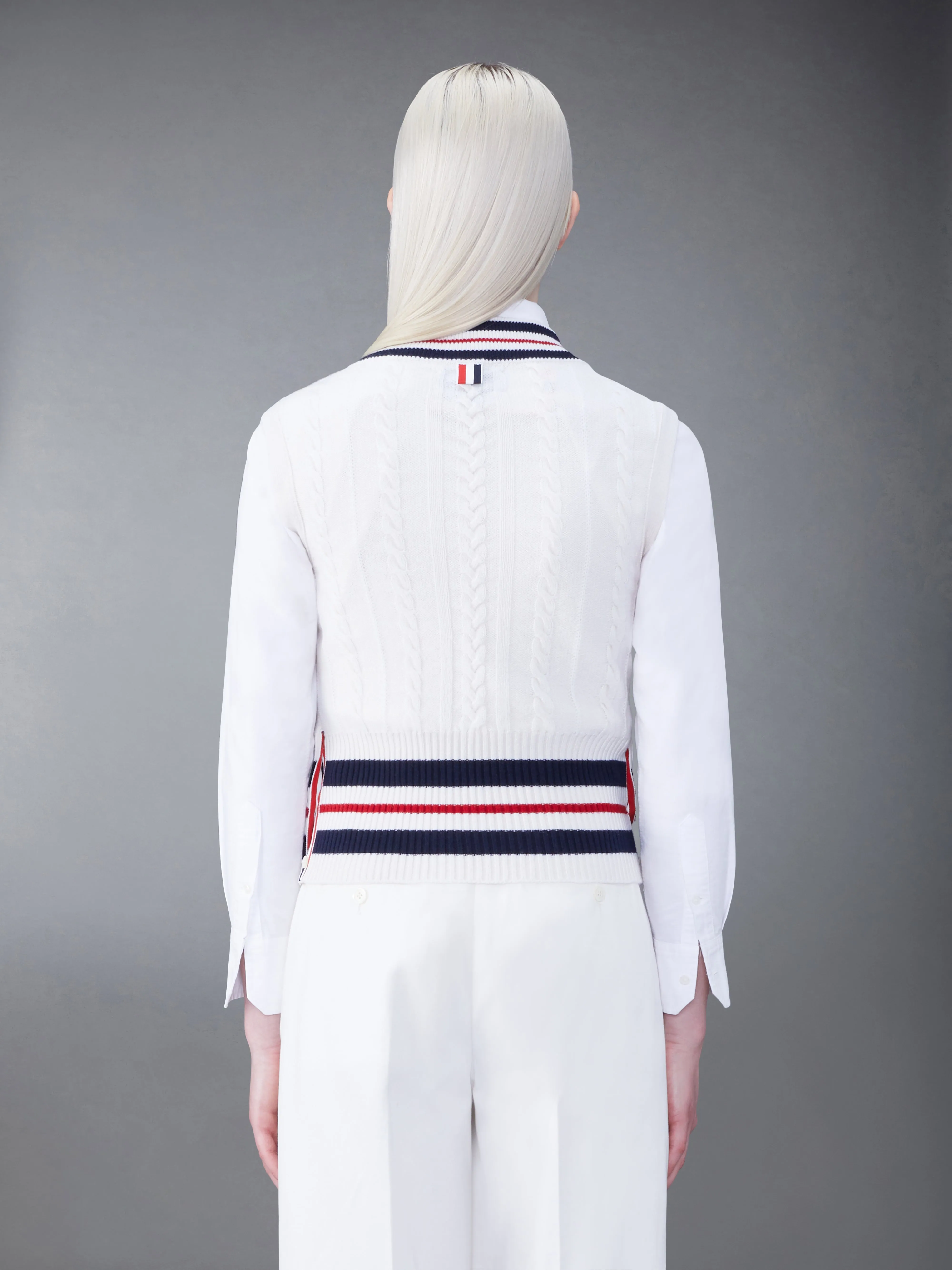 CASHMERE CABLE V-NECK VEST sold by Thom Browne product image thumbnail 2