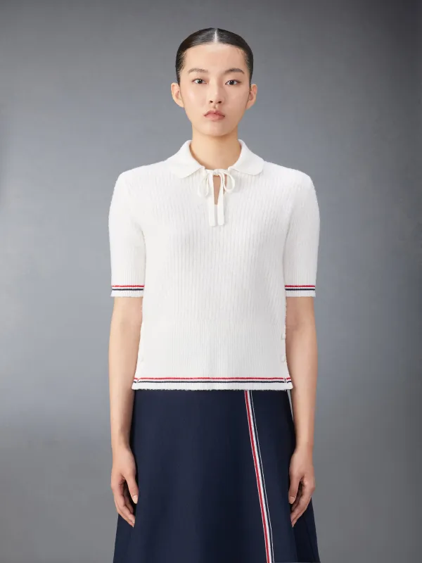 MERINO WOOL BRUSHED TUCK STITCH KEYHOLE POLO sold by Thom Browne