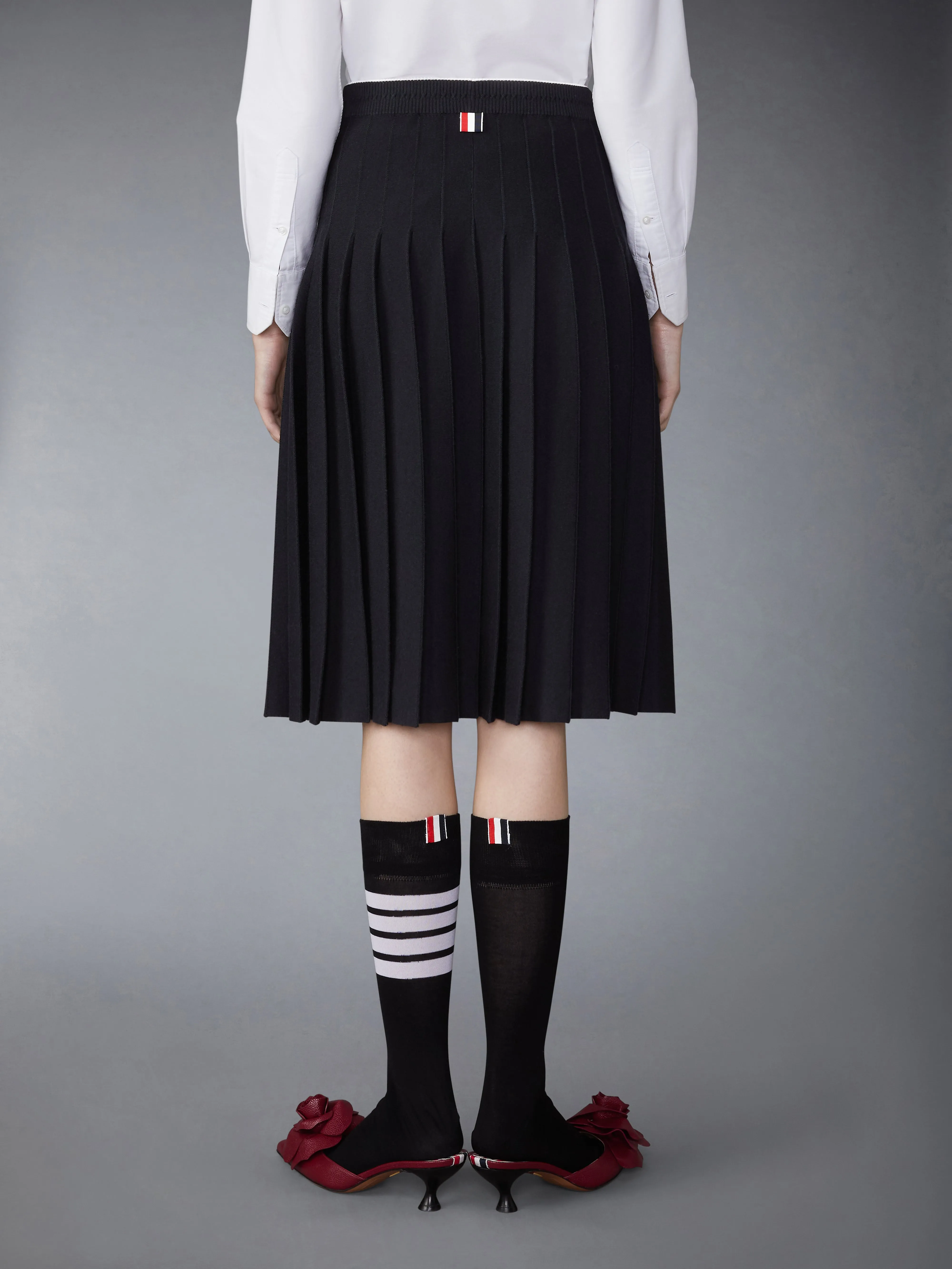 WOOL SILK BLEND TIPPING CALBE WAISTBAND MIDI PLEATED SKIRT sold by Thom Browne product image thumbnail 3