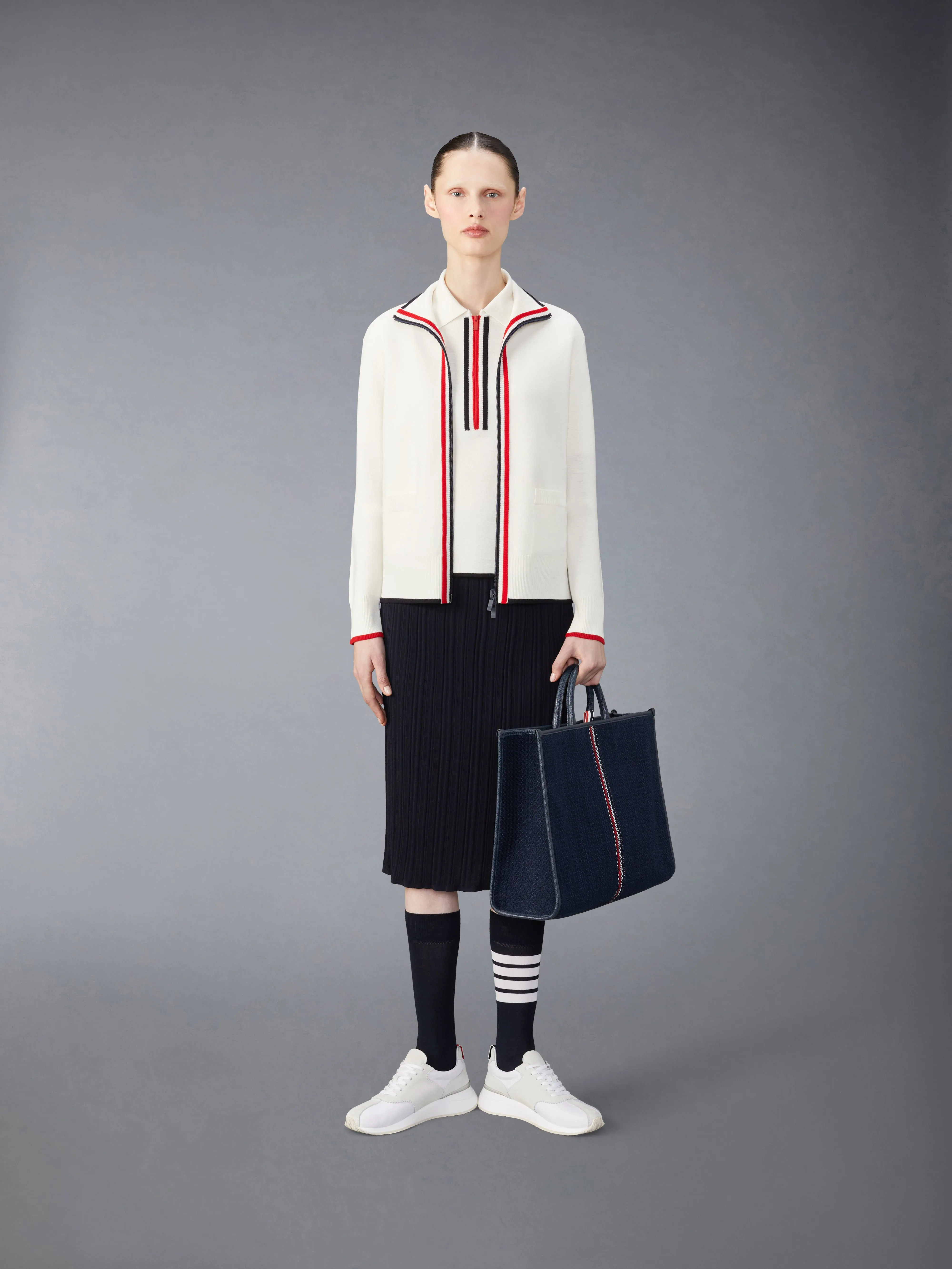 WOOL CREPE RIB STITCH MIDI PLISSE SKIRT sold by Thom Browne product image thumbnail 4