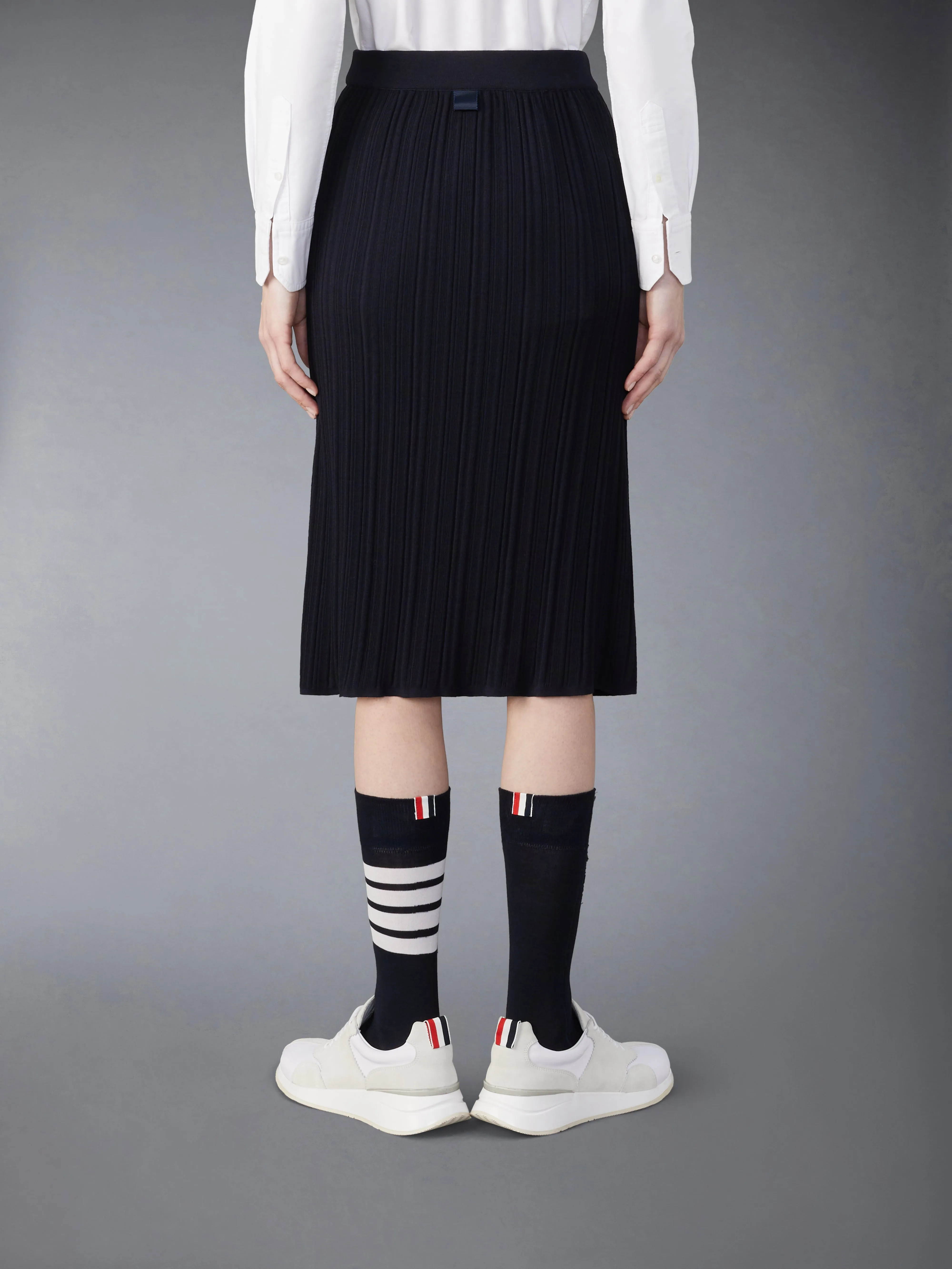 WOOL CREPE RIB STITCH MIDI PLISSE SKIRT sold by Thom Browne product image thumbnail 3