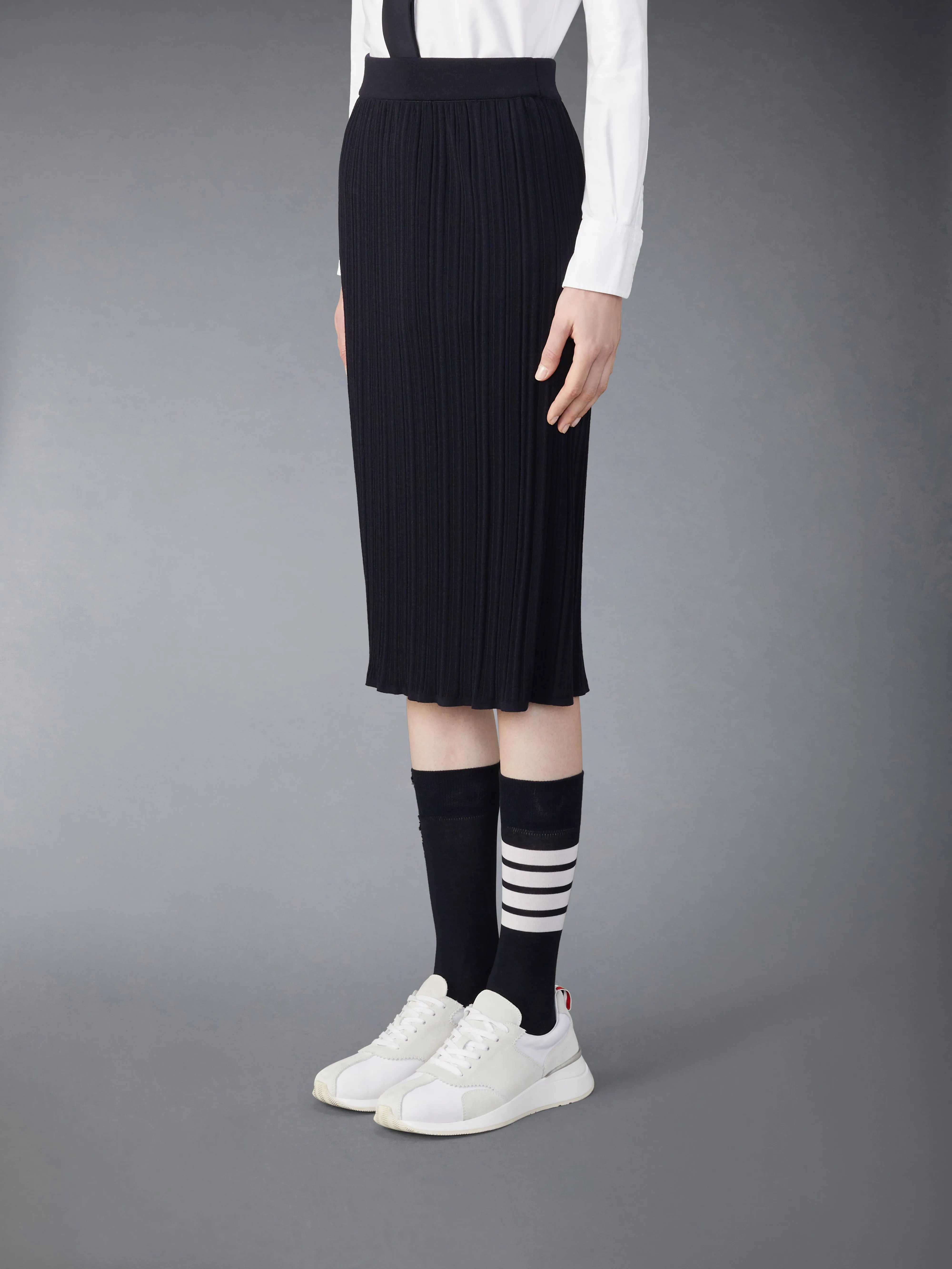 WOOL CREPE RIB STITCH MIDI PLISSE SKIRT sold by Thom Browne product image thumbnail 2