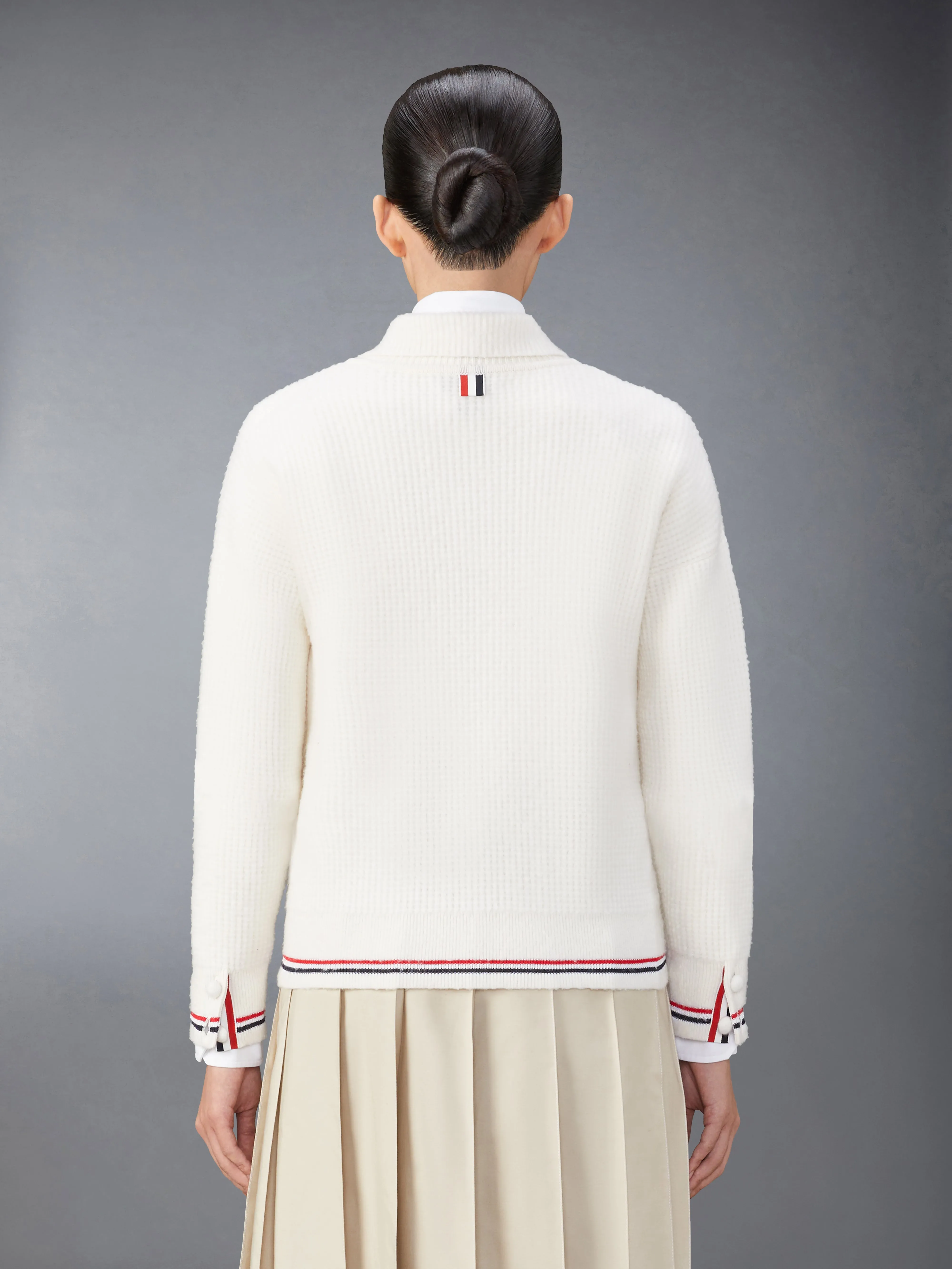 MERINO WOOL BRUSHED TUCK STITCH POLO CARDIGAN sold by Thom Browne product image thumbnail 2
