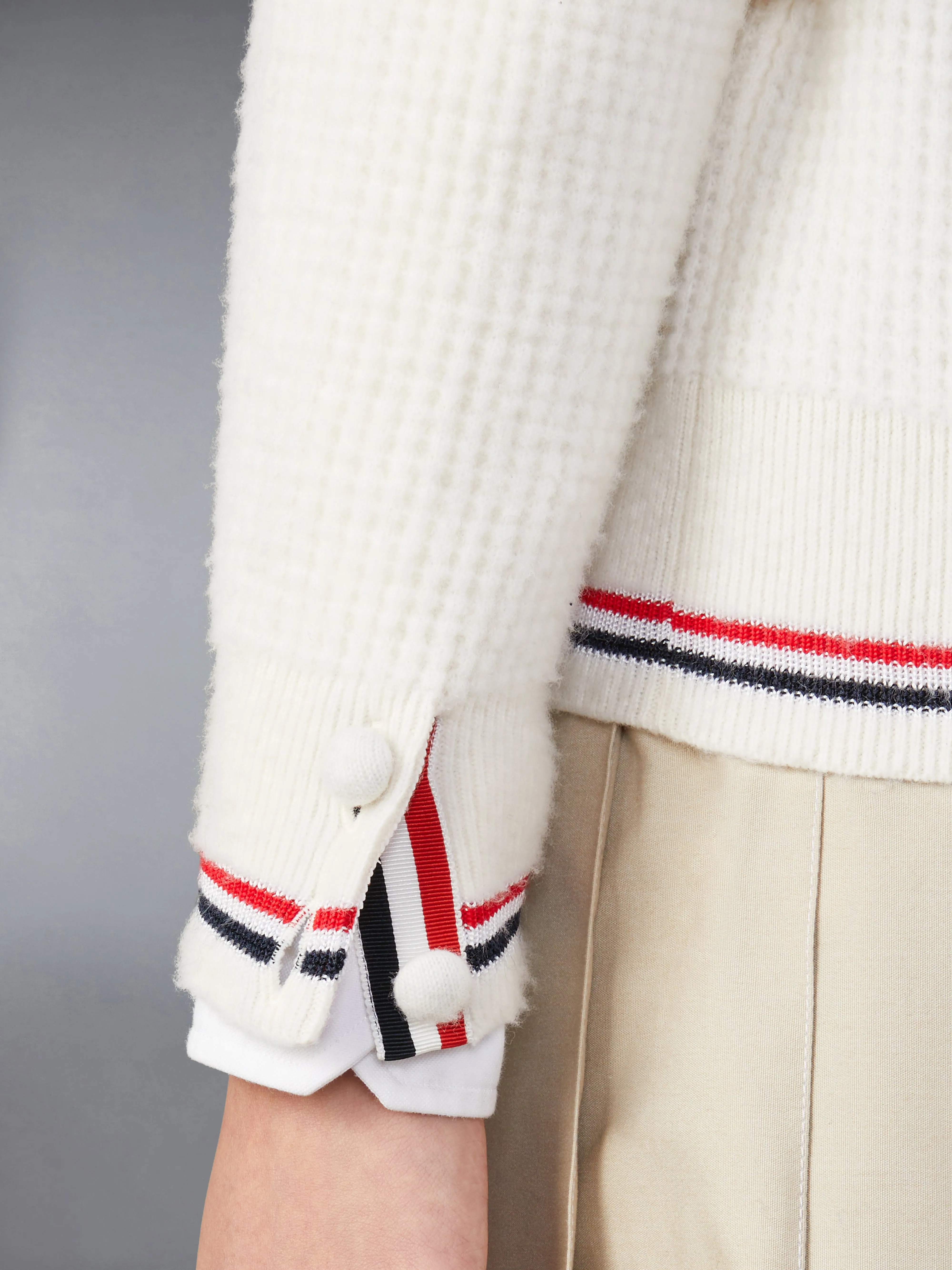 MERINO WOOL BRUSHED TUCK STITCH POLO CARDIGAN sold by Thom Browne product image thumbnail 4