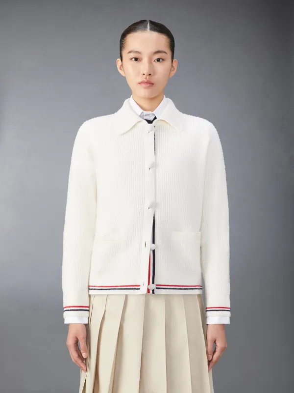 MERINO WOOL BRUSHED TUCK STITCH POLO CARDIGAN made by Thom Browne
