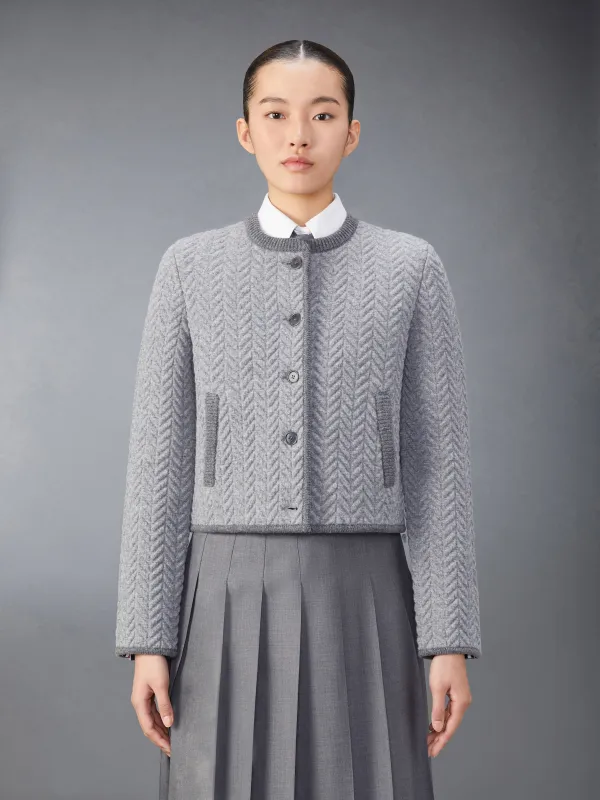MERINO WOOL HERRINGBONE QUILTED CROPPED CARDIGAN JACKET made by Thom Browne