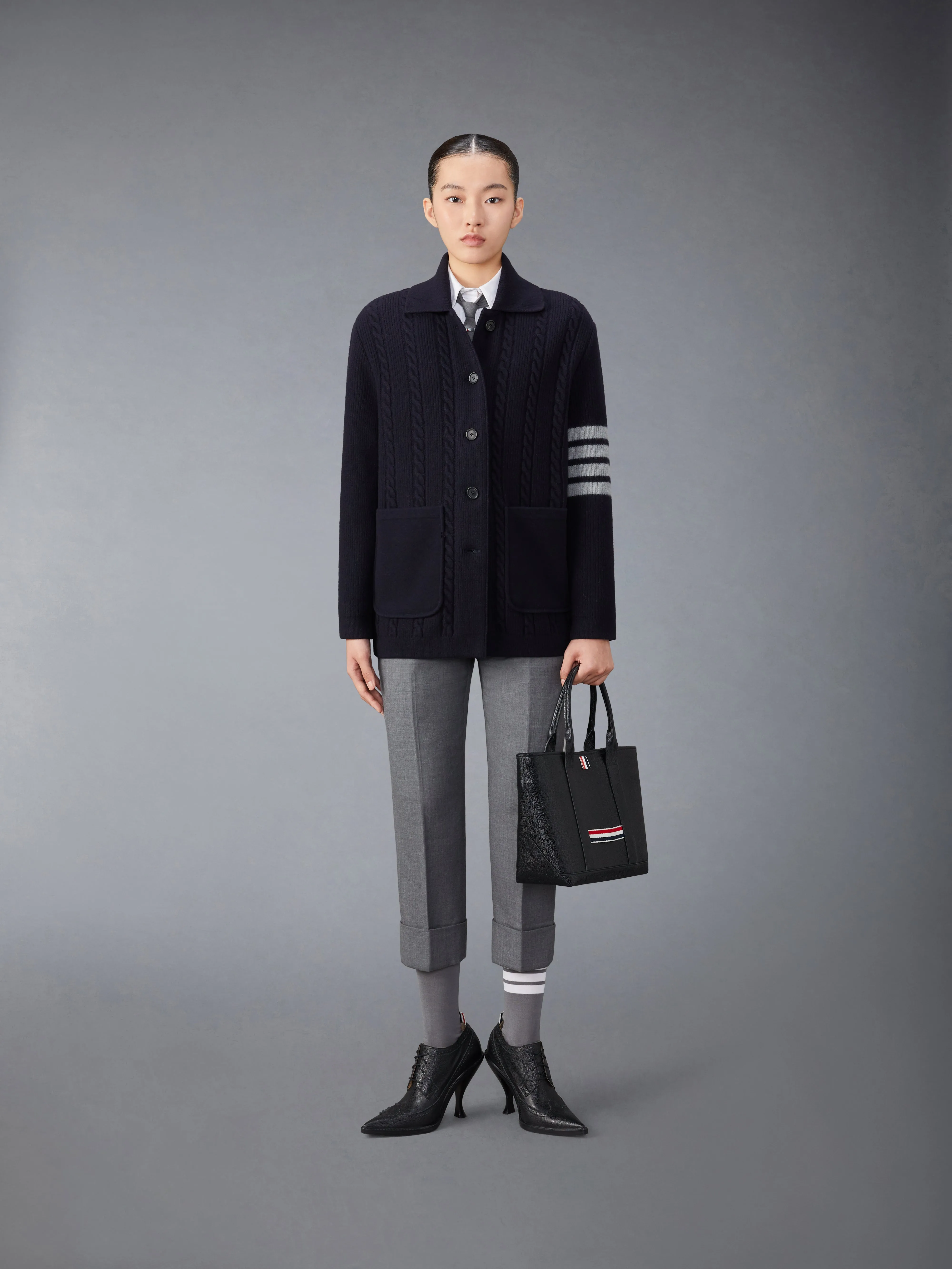 MERINO WOOL AND COTTON 4-BAR CABLE OVERCOAT sold by Thom Browne product image thumbnail 3
