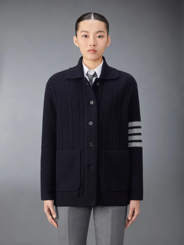 MERINO WOOL AND COTTON 4-BAR CABLE OVERCOAT made by Thom Browne