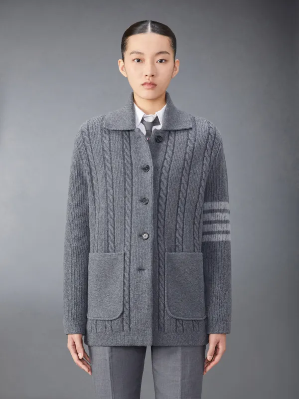 MERINO WOOL AND COTTON 4-BAR CABLE OVERCOAT made by Thom Browne