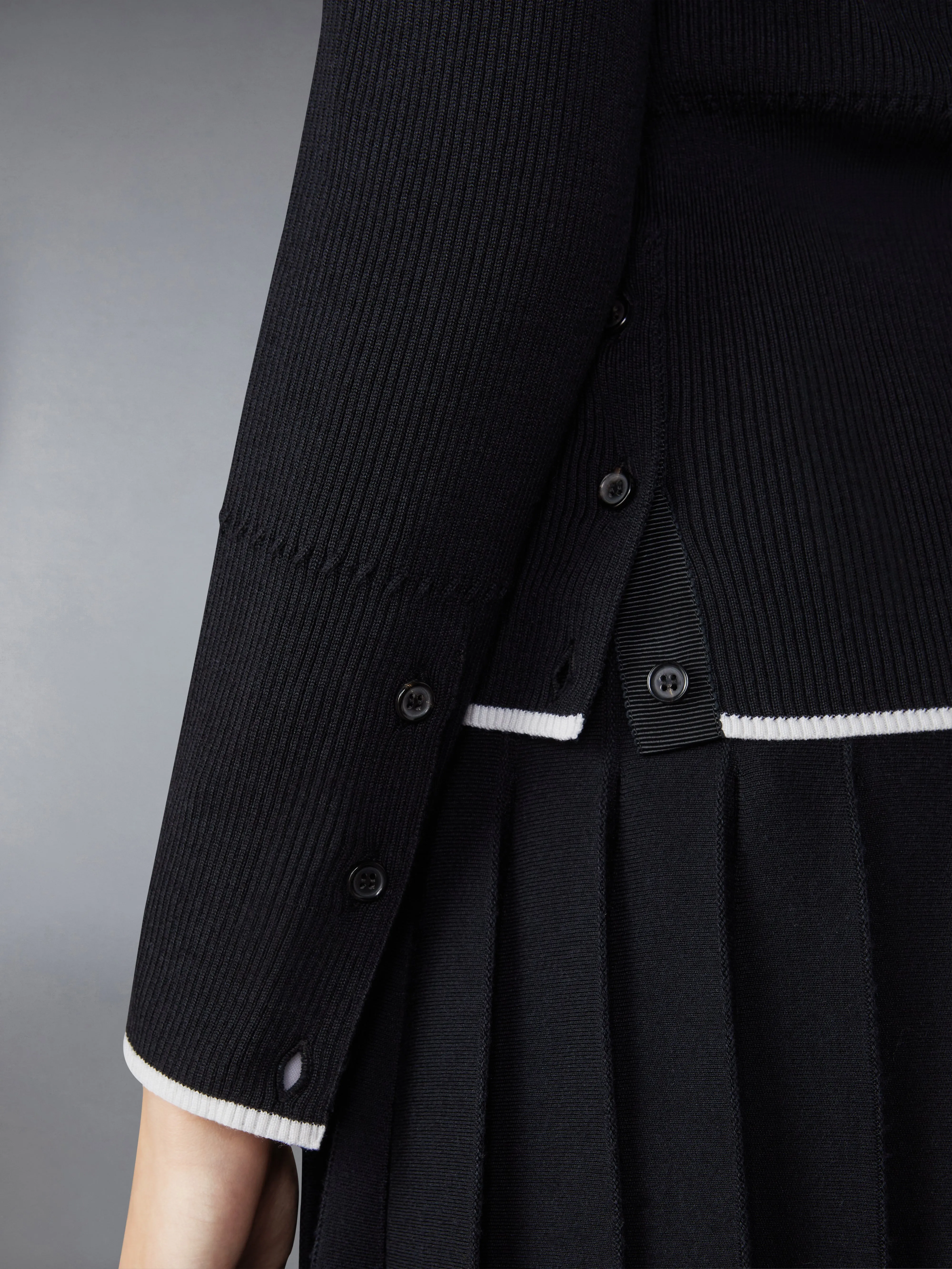 WOOL SILK BLEND TIPPING RIB STITCH CABLE CARDIGAN sold by Thom Browne product image thumbnail 4