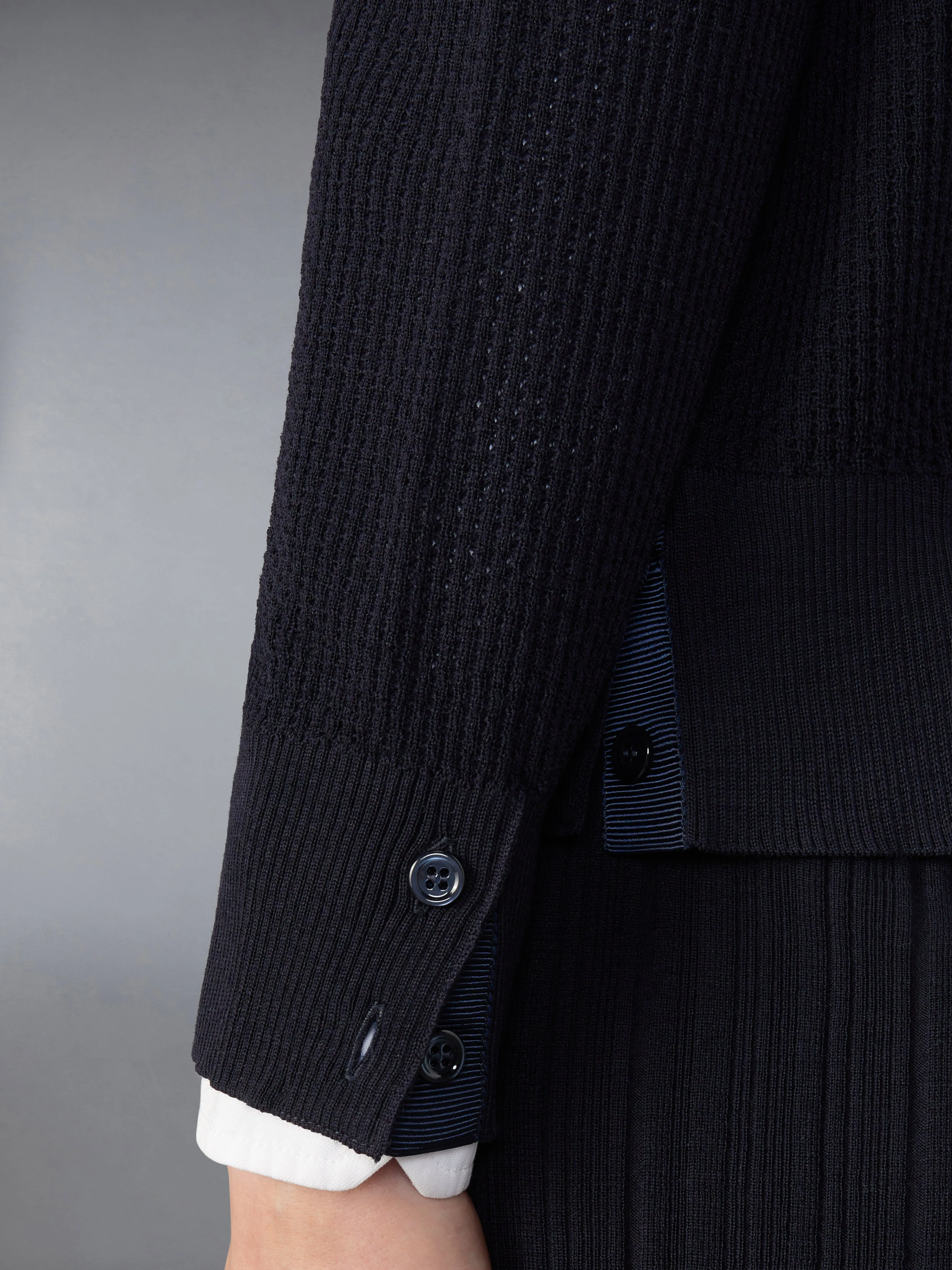WOOL CREPE 4-BAR RELAXED FIT CARDIGAN sold by Thom Browne product image thumbnail 4