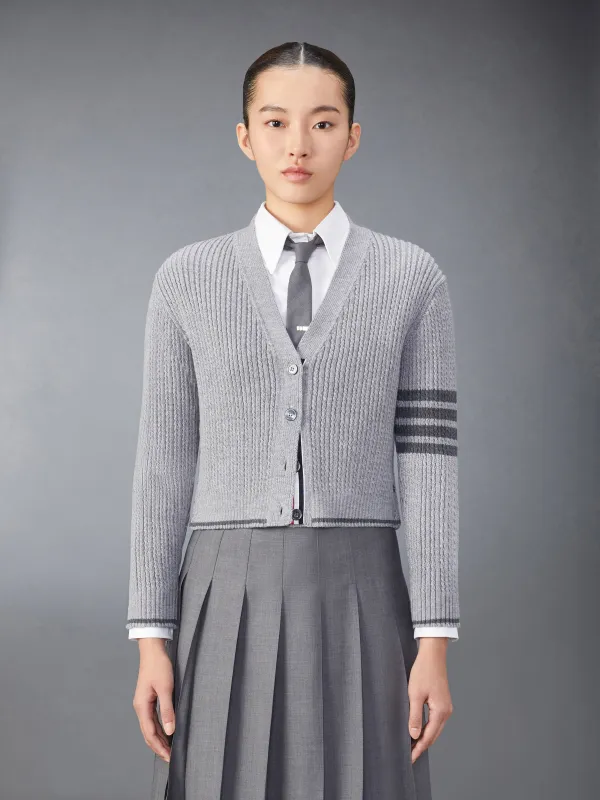 MERINO WOOL 4-BAR CROPPED CARDIGAN sold by Thom Browne
