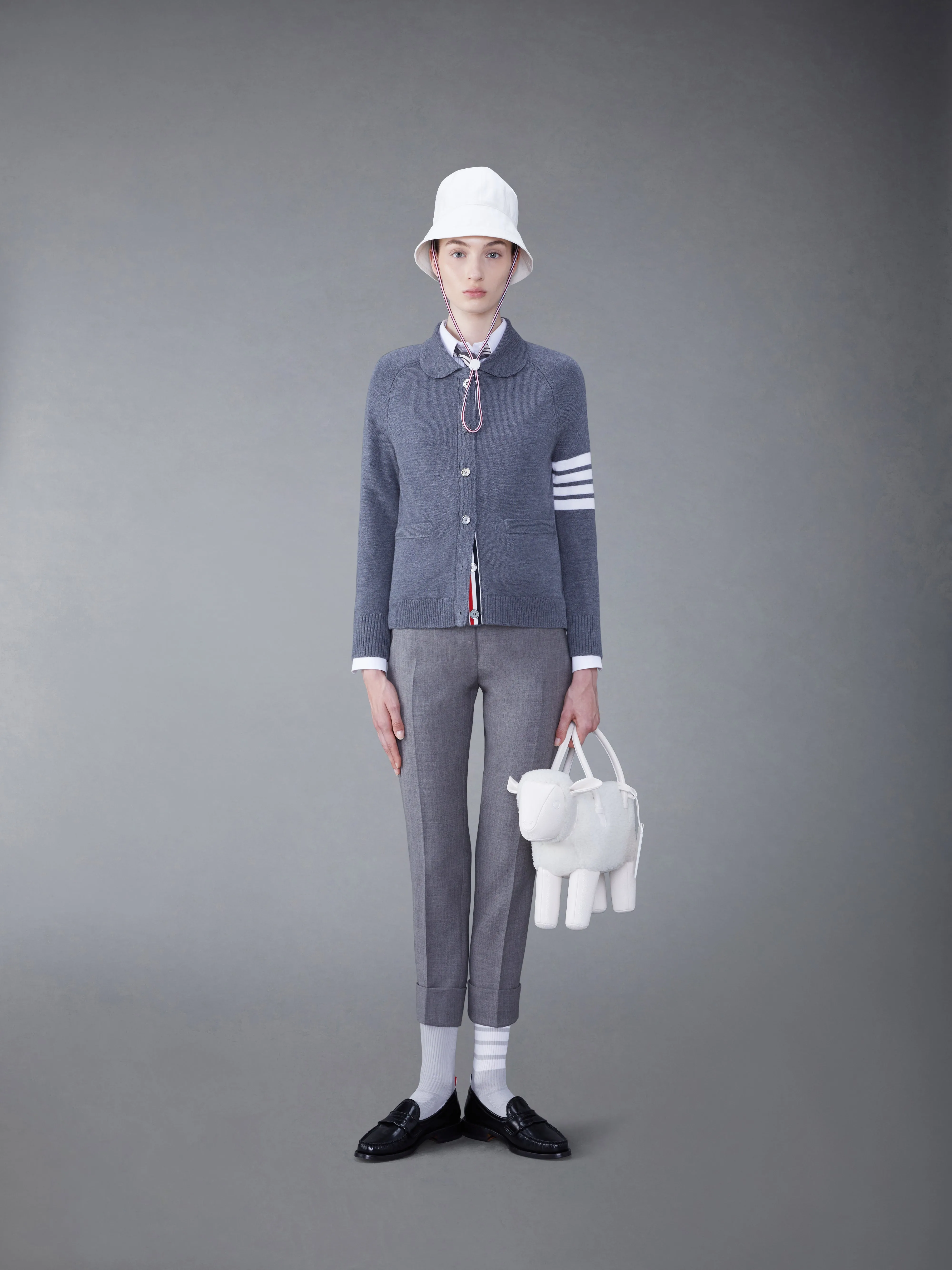WOOL 4-BAR RAGLAN POLO CARDIGAN sold by Thom Browne product image thumbnail 3