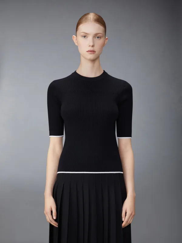 WOOL SILK BLEND TIPPING RIB STITCH CABLE TEE made by Thom Browne