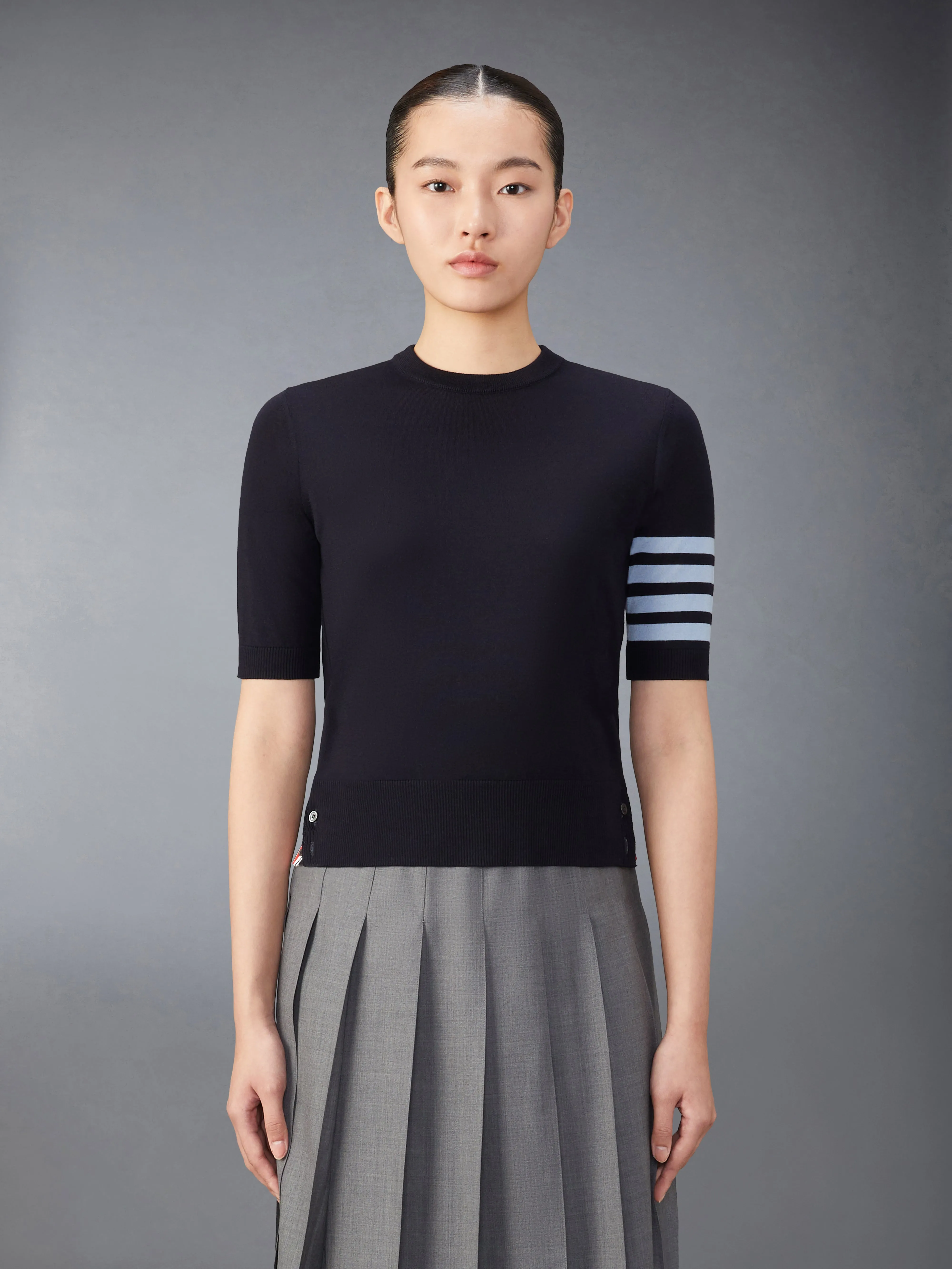 MERINO WOOL JERSEY STITCH 4-BAR TEE sold by Thom Browne