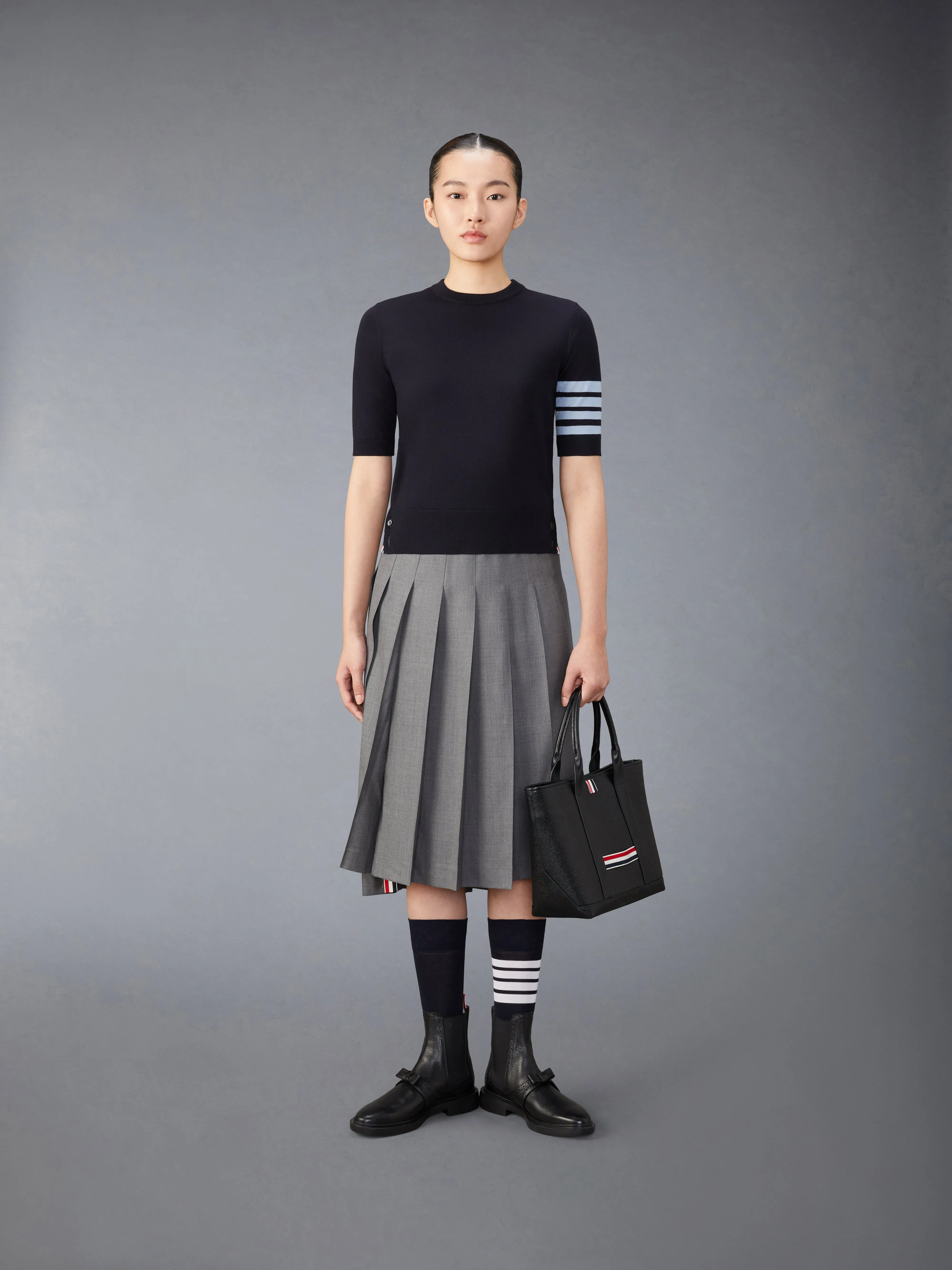 MERINO WOOL JERSEY STITCH 4-BAR TEE sold by Thom Browne product image thumbnail 3
