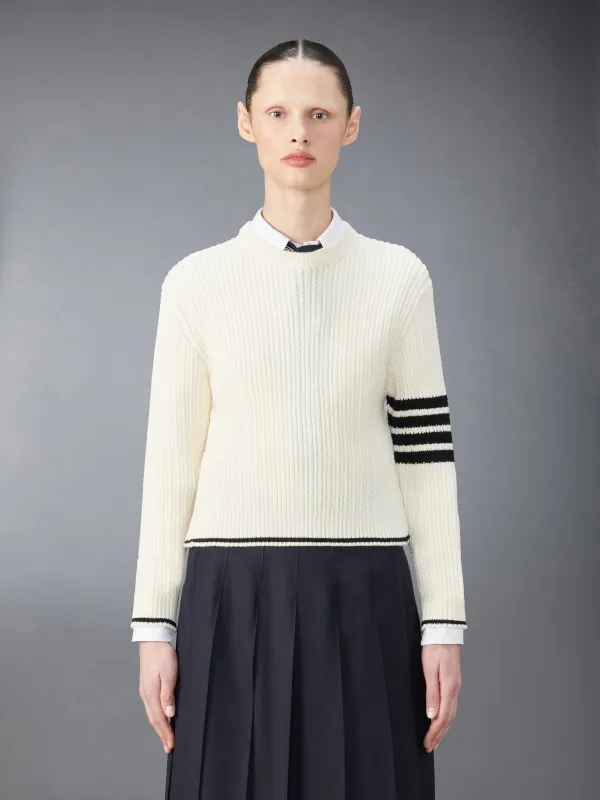 MERINO WOOL 4-BAR CROPPED CABLE PULLOVER sold by Thom Browne