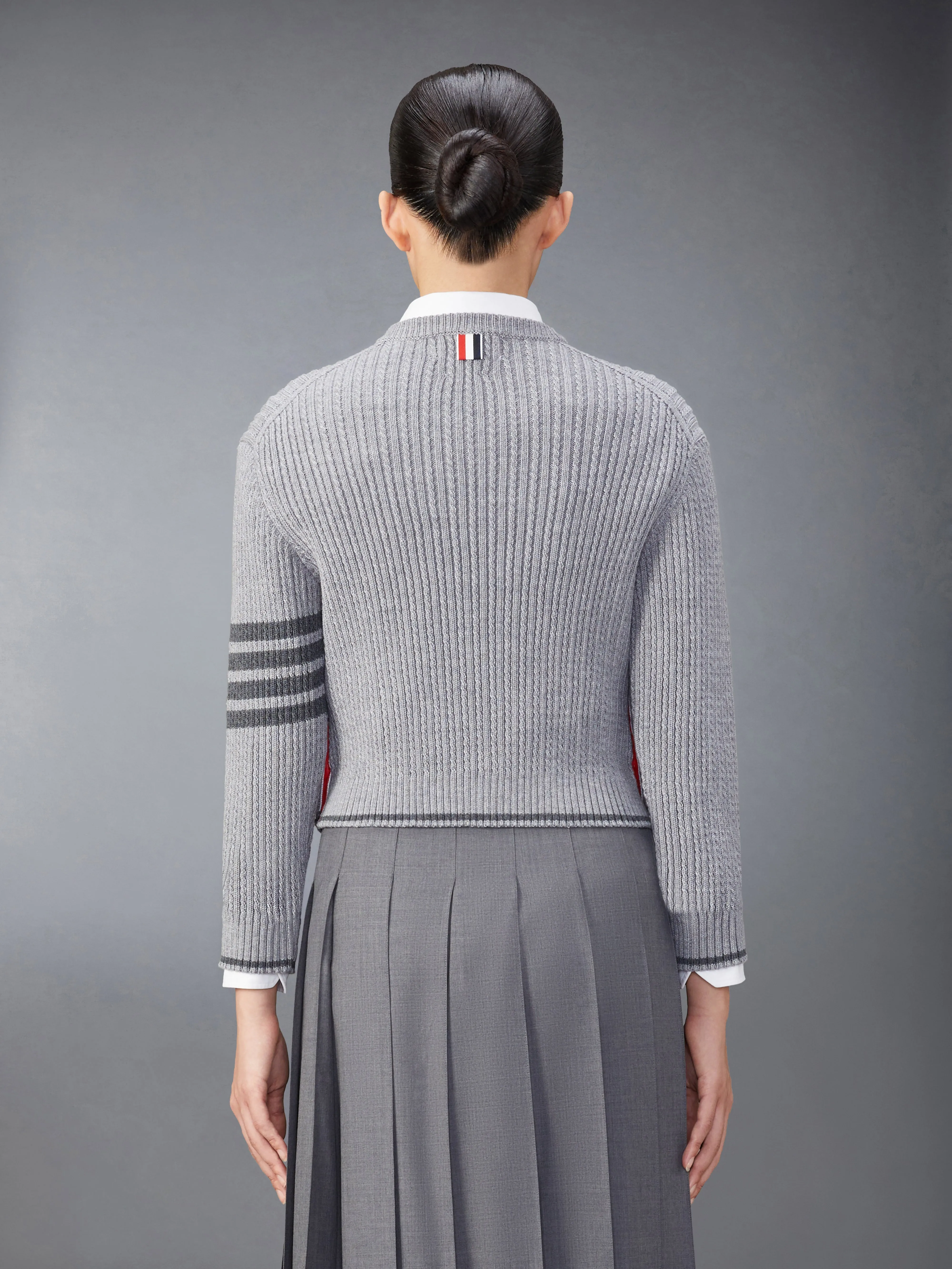 MERINO WOOL 4-BAR CROPPED CABLE PULLOVER sold by Thom Browne product image thumbnail 2