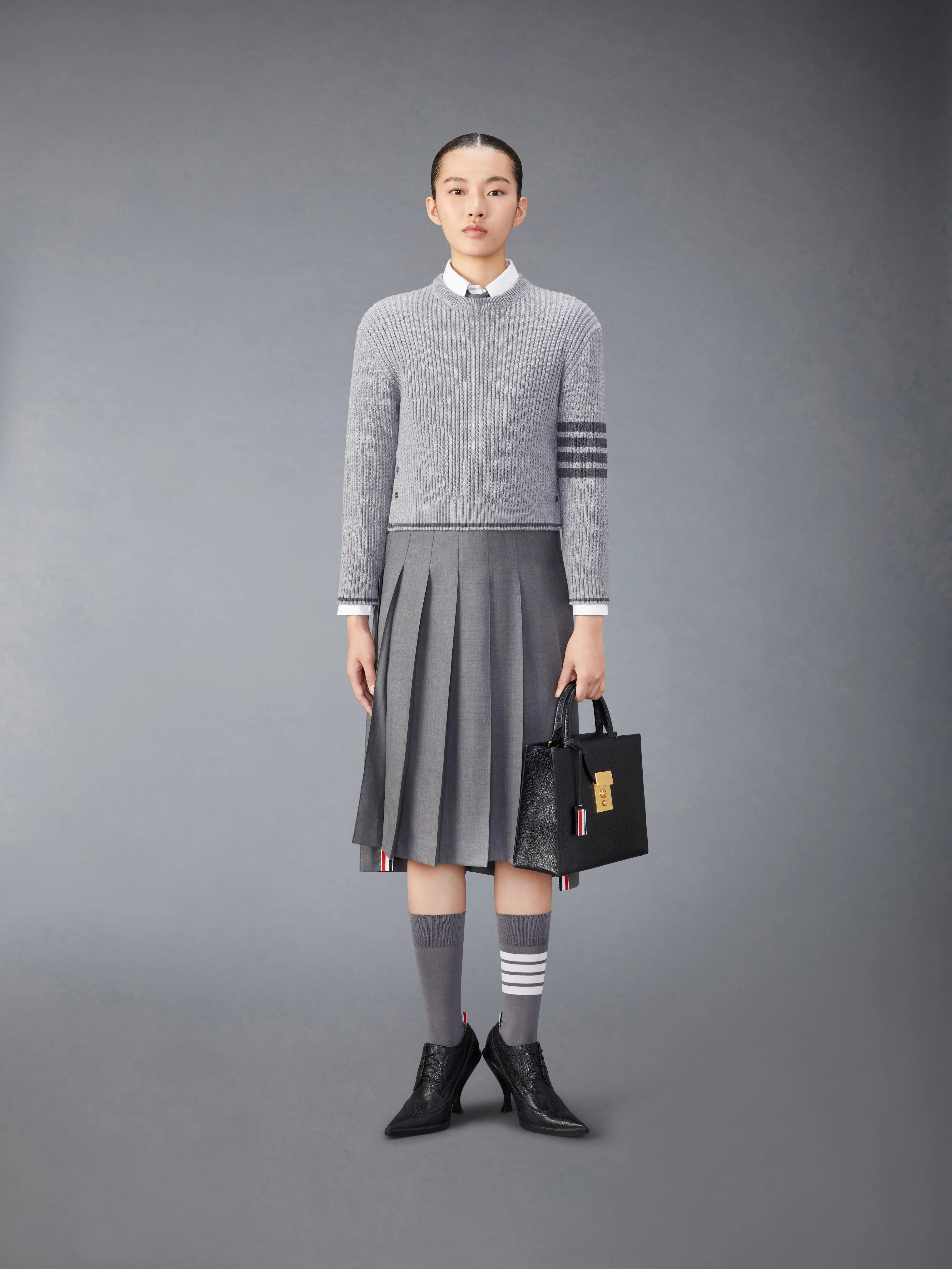 MERINO WOOL 4-BAR CROPPED CABLE PULLOVER sold by Thom Browne product image thumbnail 3