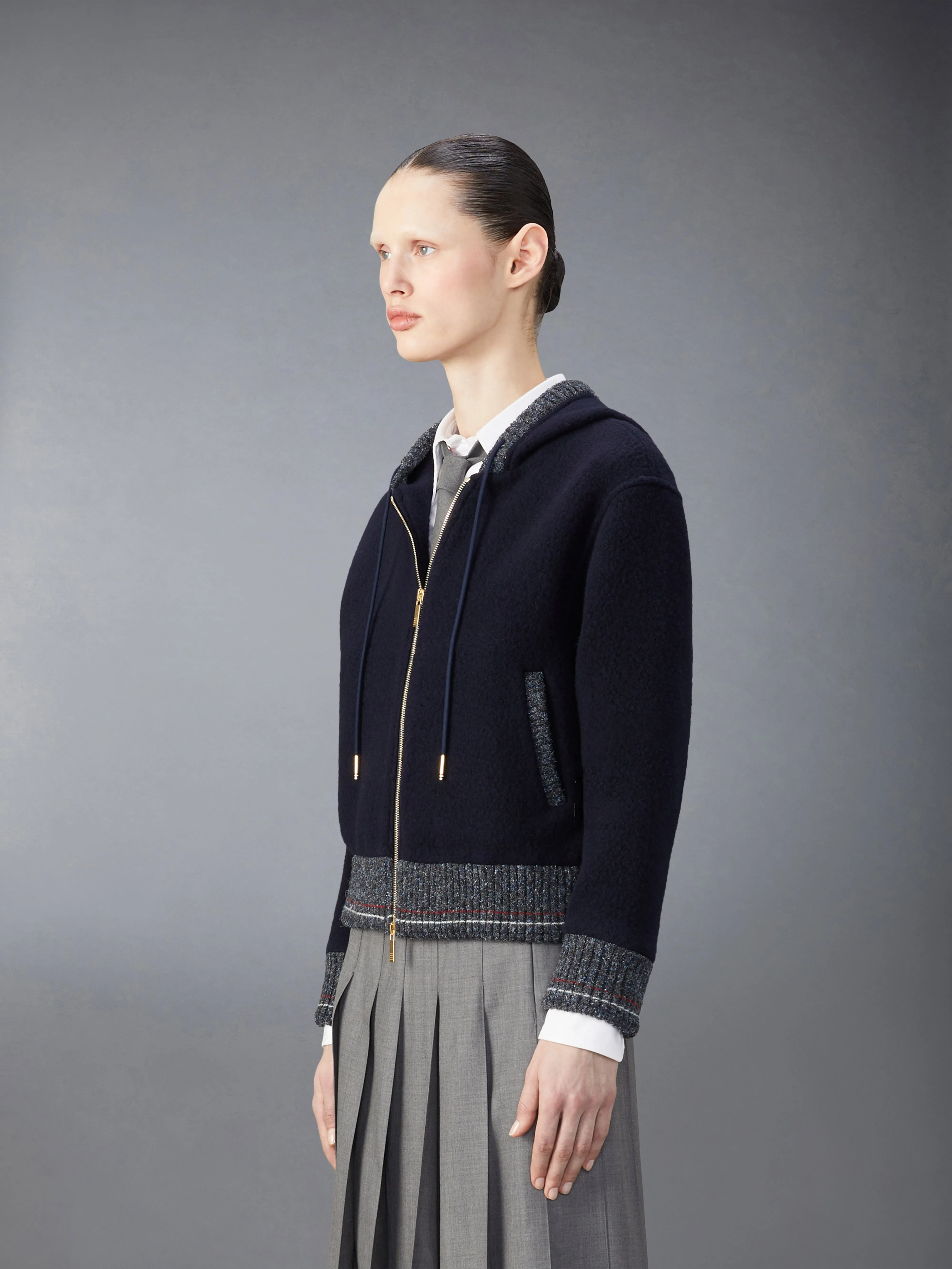 WOOL FLEECE ZIP UP HOODIE sold by Thom Browne product image thumbnail 3