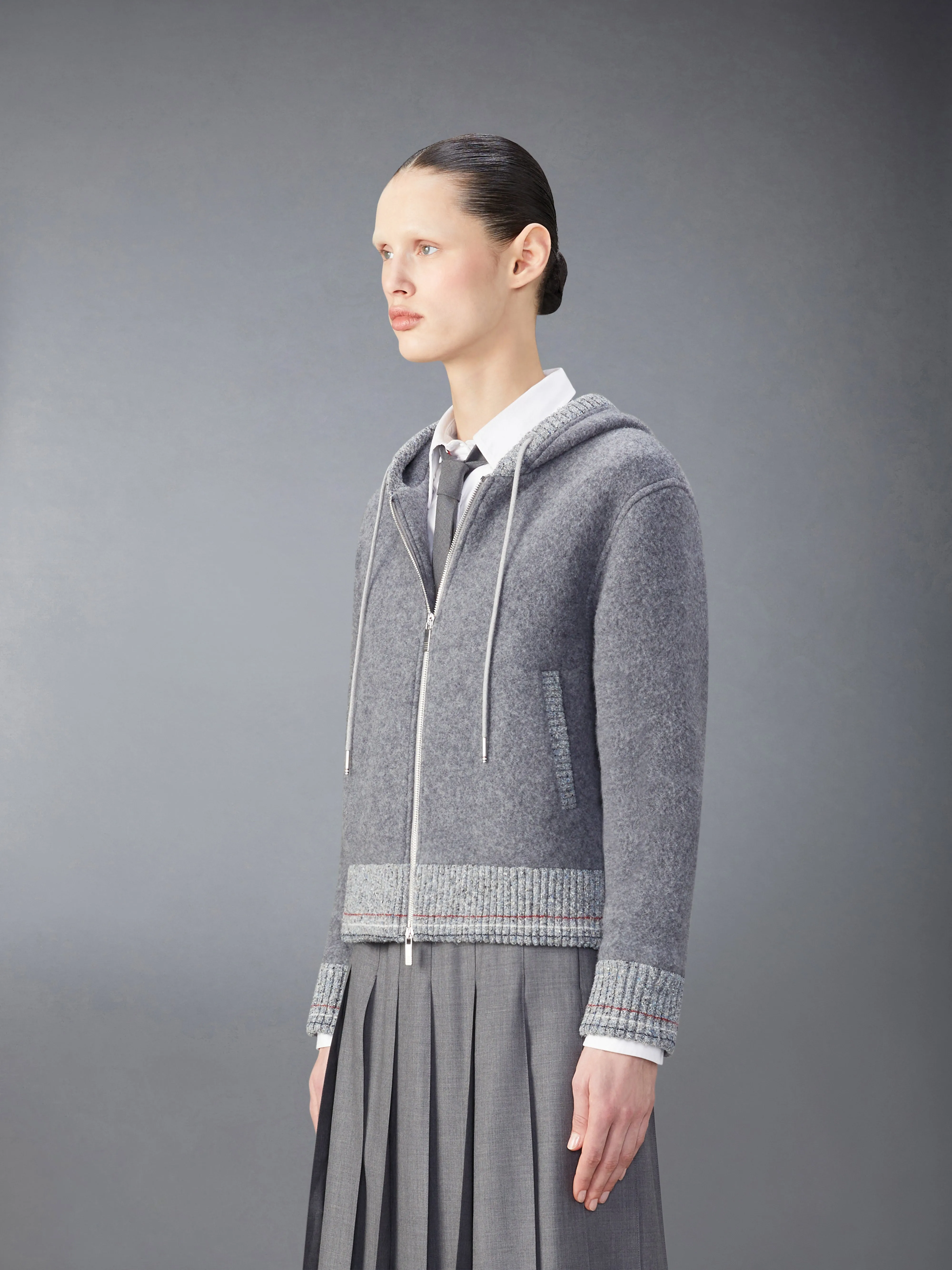WOOL FLEECE ZIP UP HOODIE sold by Thom Browne product image thumbnail 4