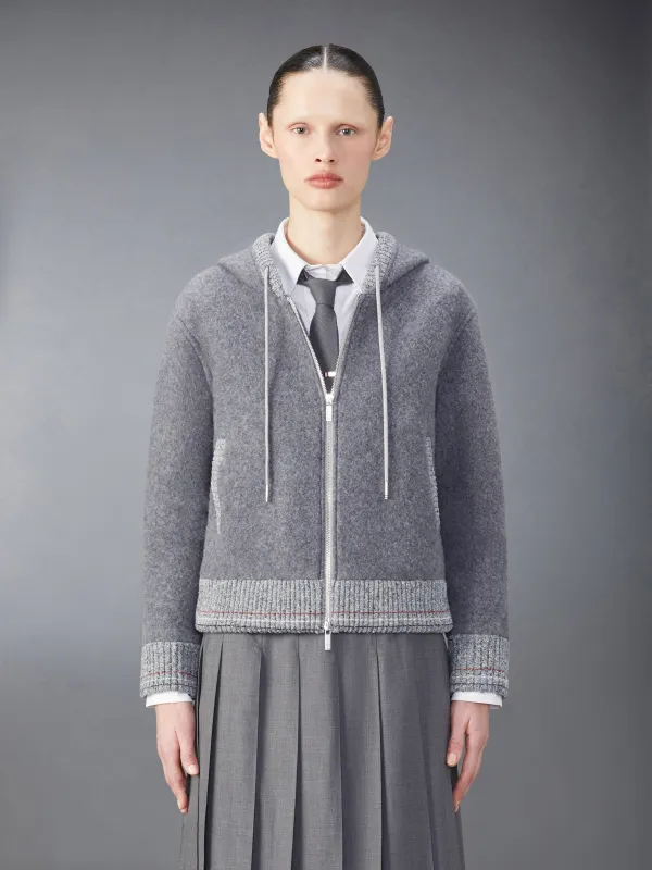 WOOL FLEECE ZIP UP HOODIE sold by Thom Browne
